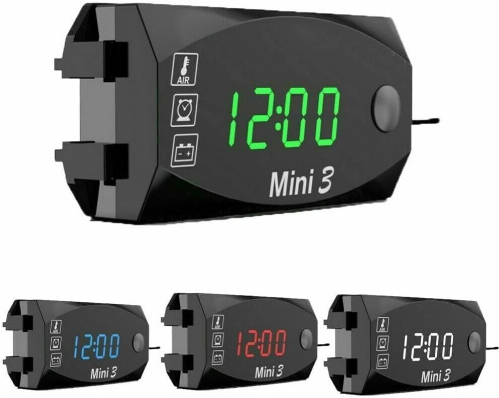 Outdoor Thermometer Motorcycle Voltmeter Versatile LED Digital Display Waterproof Long Power Cable Greenhouse Thermometer (Blue)