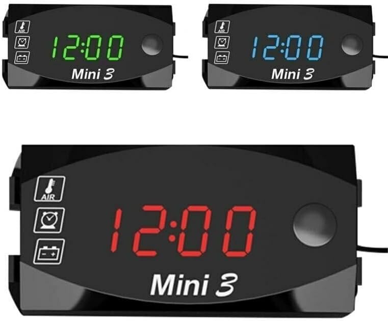 Outdoor Thermometer Motorcycle Voltmeter Versatile LED Digital Display Waterproof Long Power Cable Greenhouse Thermometer (Blue)