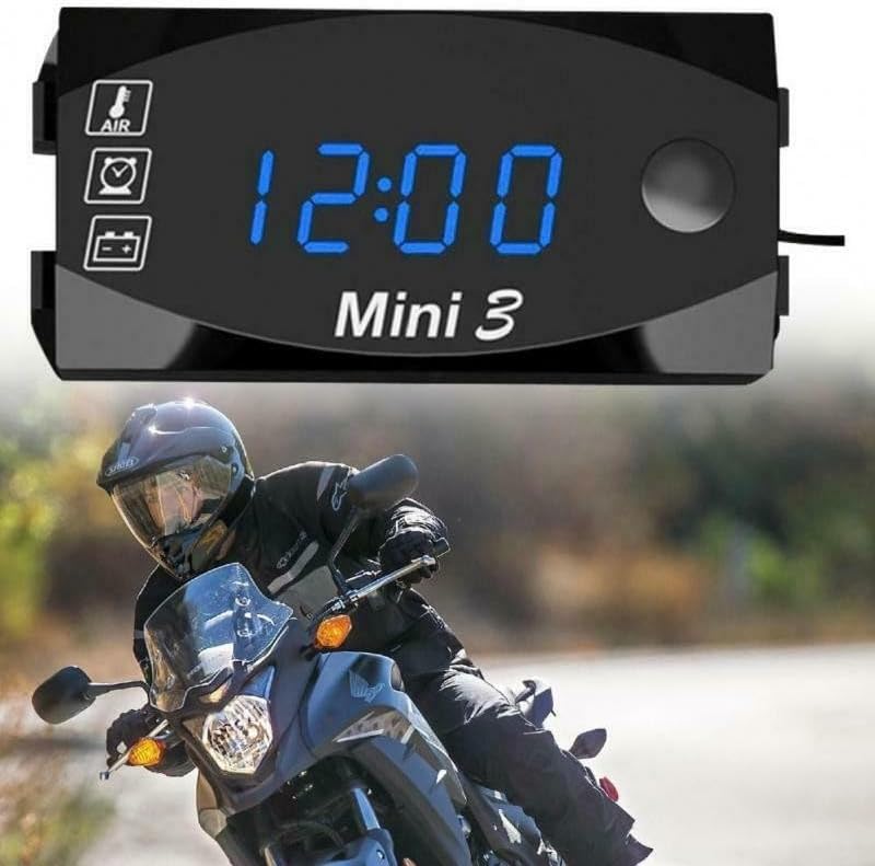 Outdoor Thermometer Motorcycle Voltmeter Versatile LED Digital Display Waterproof Long Power Cable Greenhouse Thermometer (Blue)
