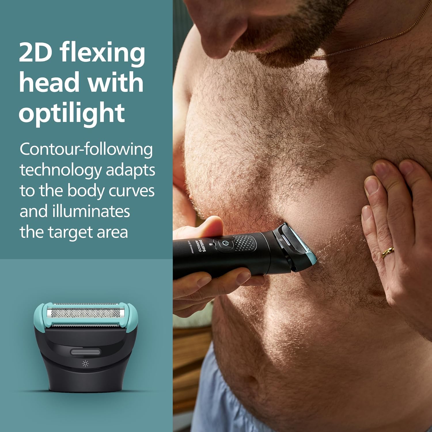 Philips Norelco Body Groomer 7000 Series, Waterproof Men's Full Body Groomer with Travel Case, Triple Protect Shave System & Body Hair Trimmer with Contour-Following 2D Flexing Head, BG7490/50 Black BG7490/50 + 9 Accessories