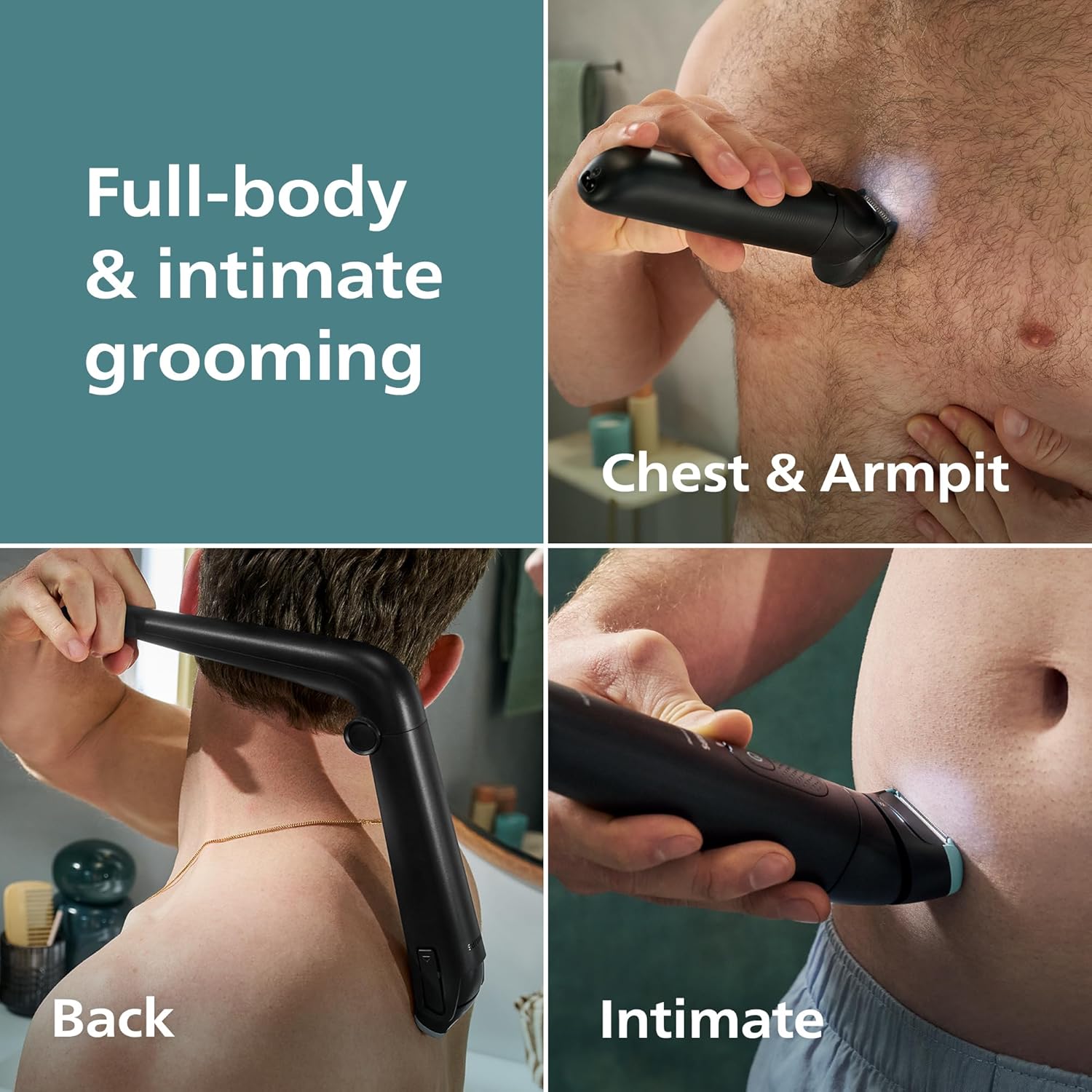 Philips Norelco Body Groomer 7000 Series, Waterproof Men's Full Body Groomer with Travel Case, Triple Protect Shave System & Body Hair Trimmer with Contour-Following 2D Flexing Head, BG7490/50 Black BG7490/50 + 9 Accessories