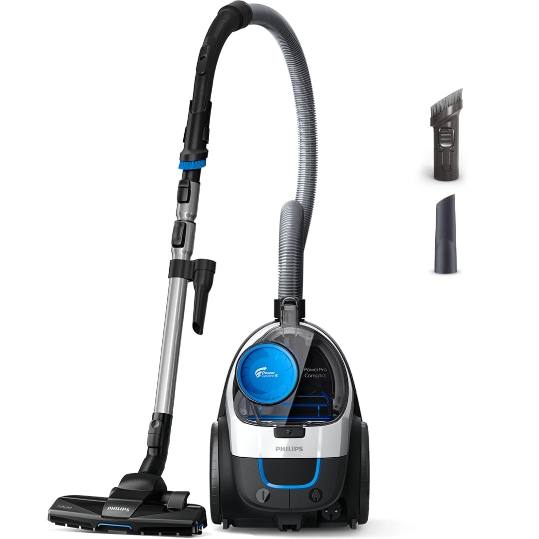 Philips PowerPro Compact Bagless Vacuum Cleaner – 900W Power, PowerCyclone 5, Allergy H13 Filter, Removes 99.9% of Dust, Hygienic Emptying, Lightweight Design (FC9332/09) Blue Blue PowerCyclone 5