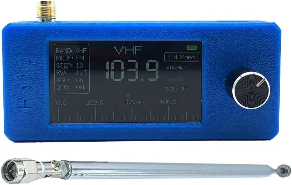 Pocket Radio Receiver, LSB USB AM FM Mini Radio, SI4732, equipped with a portable loop antenna, which can be used to receive 9.9K-108MHz (Black Rod) Black-Pull Rod