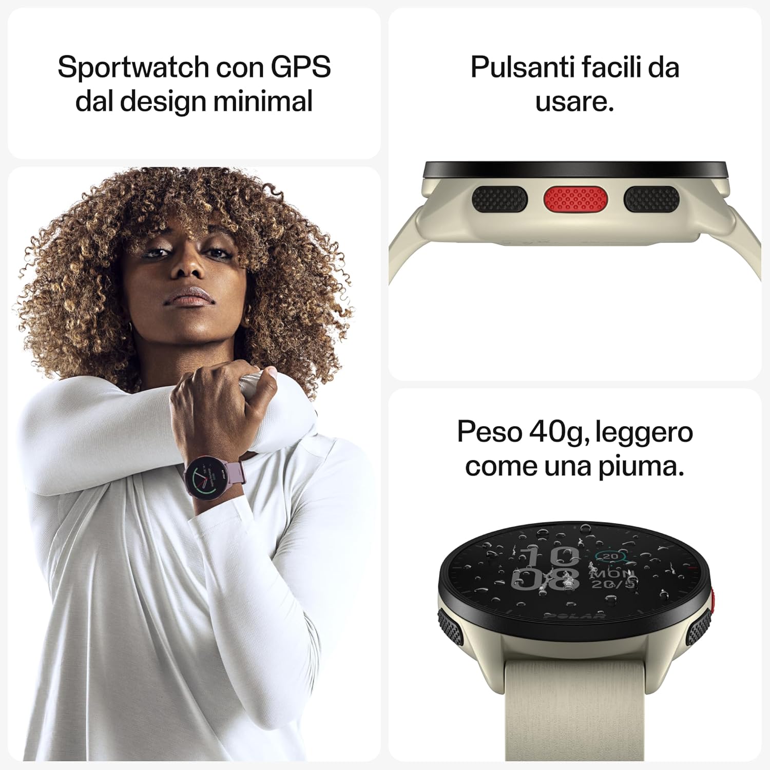 Polar Running watch with GPS, High-speed processor, Easy-to-use buttons - Training and recovery features - heart rate monitor - Music control, Black, SL, Pacer White Pacer