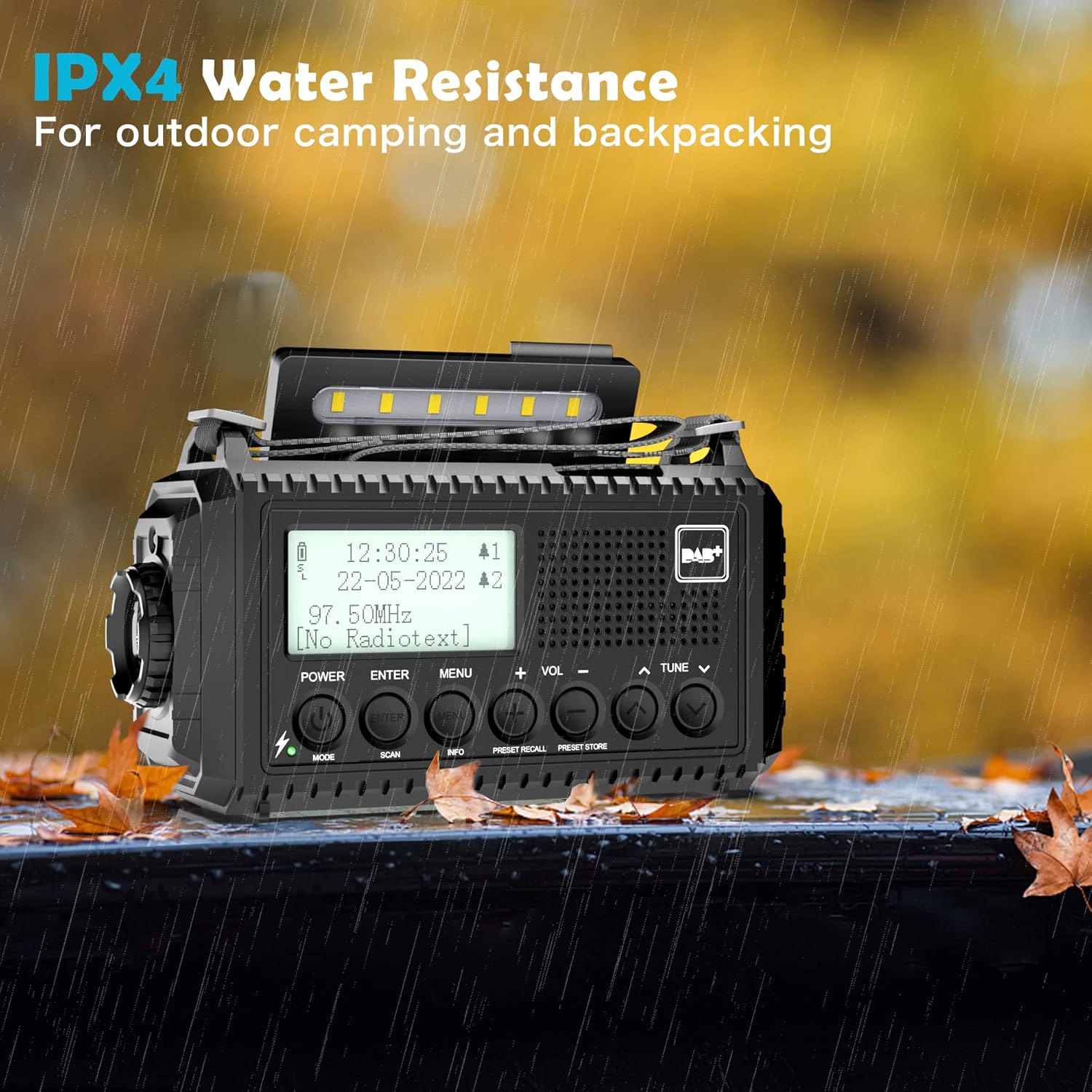 Portable DAB/FM Radio with 5000mAh Rechargeable Battery, Hand Crank Solar Mains Powered DAB+ Digital Radio with USB Charger Black