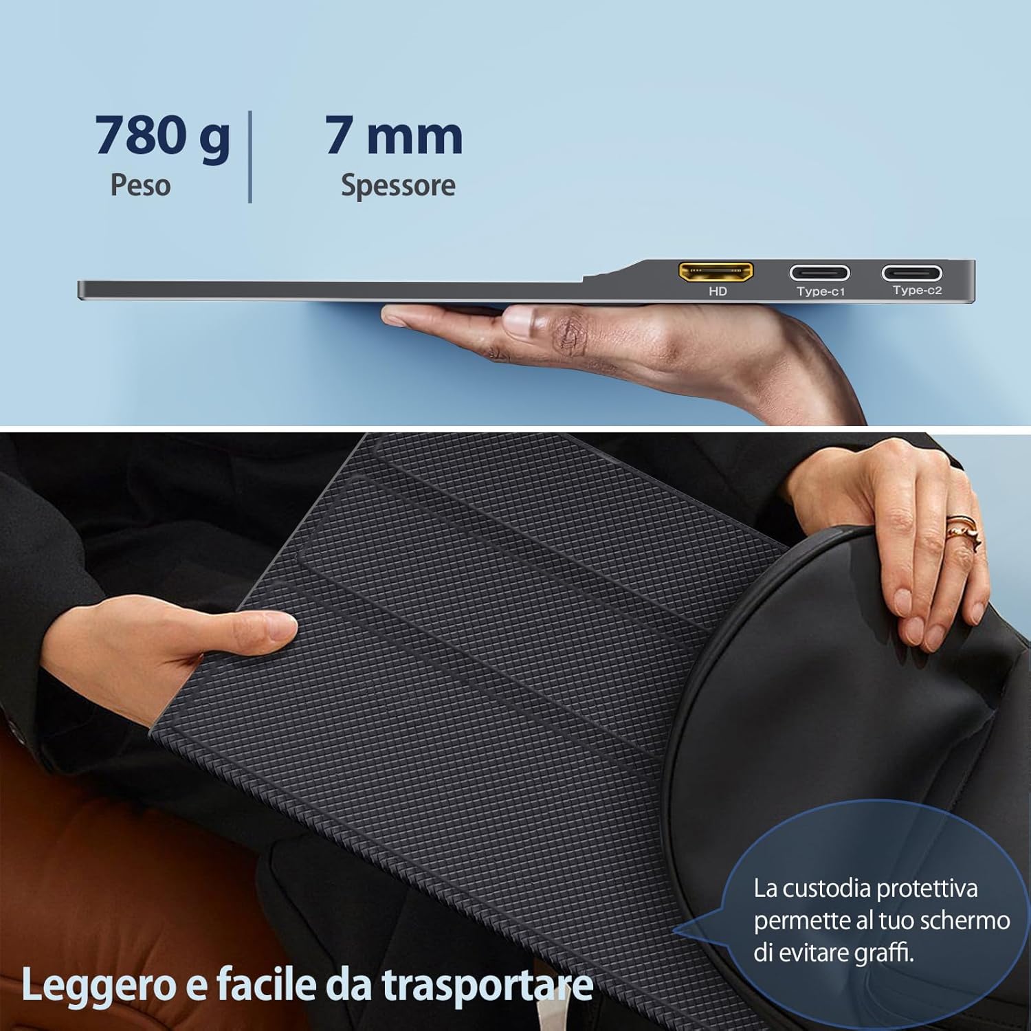 Portable Monitor, 15.6'' IPS FHD 1920x1080 with HDR, Slim and Light, USB-C Type C HDMI Display with Speakers, Compatible with PC Laptop Xbox PS4/5 MacBook 15.6 Black