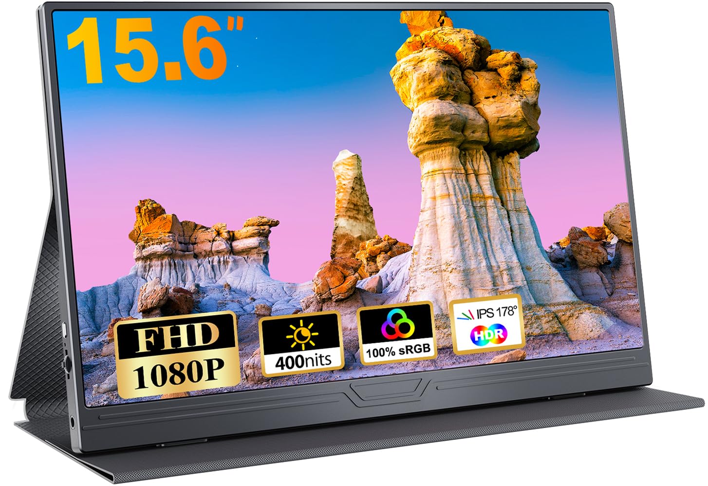 Portable Monitor, 15.6'' IPS FHD 1920x1080 with HDR, Slim and Light, USB-C Type C HDMI Display with Speakers, Compatible with PC Laptop Xbox PS4/5 MacBook 15.6 Black