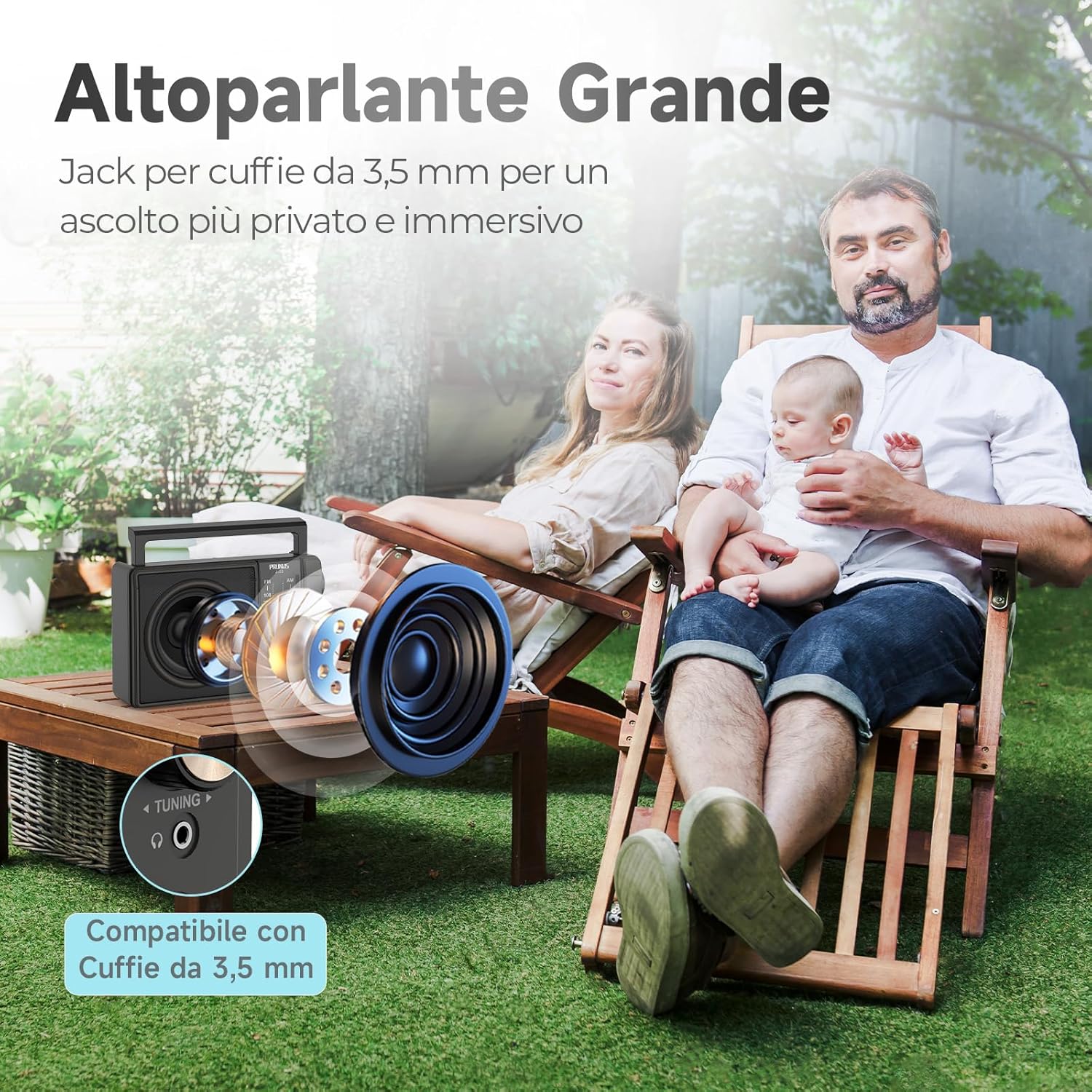 PRUNUS J-03 AM/FM Portable Radio, Portable Radio Powered by Batteries (4*AA) or AC Power, Small Portable Radios with Headphone Jack for, Kitchen, Table, Home (Black) A-Black03