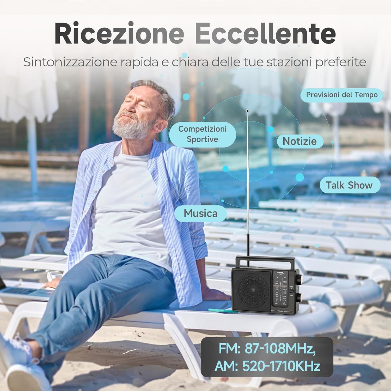 PRUNUS J-03 AM/FM Portable Radio, Portable Radio Powered by Batteries (4*AA) or AC Power, Small Portable Radios with Headphone Jack for, Kitchen, Table, Home (Black) A-Black03