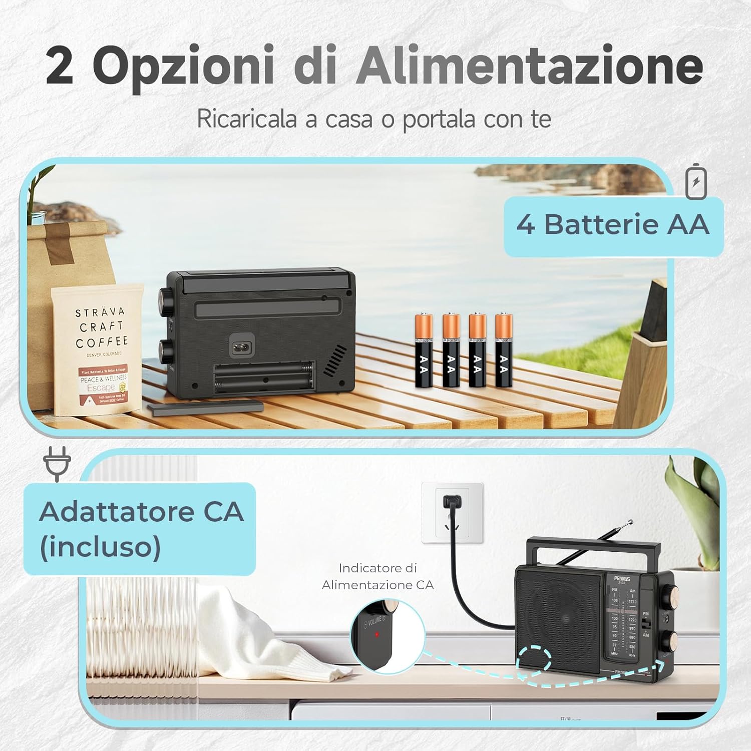 PRUNUS J-03 AM/FM Portable Radio, Portable Radio Powered by Batteries (4*AA) or AC Power, Small Portable Radios with Headphone Jack for, Kitchen, Table, Home (Black) A-Black03