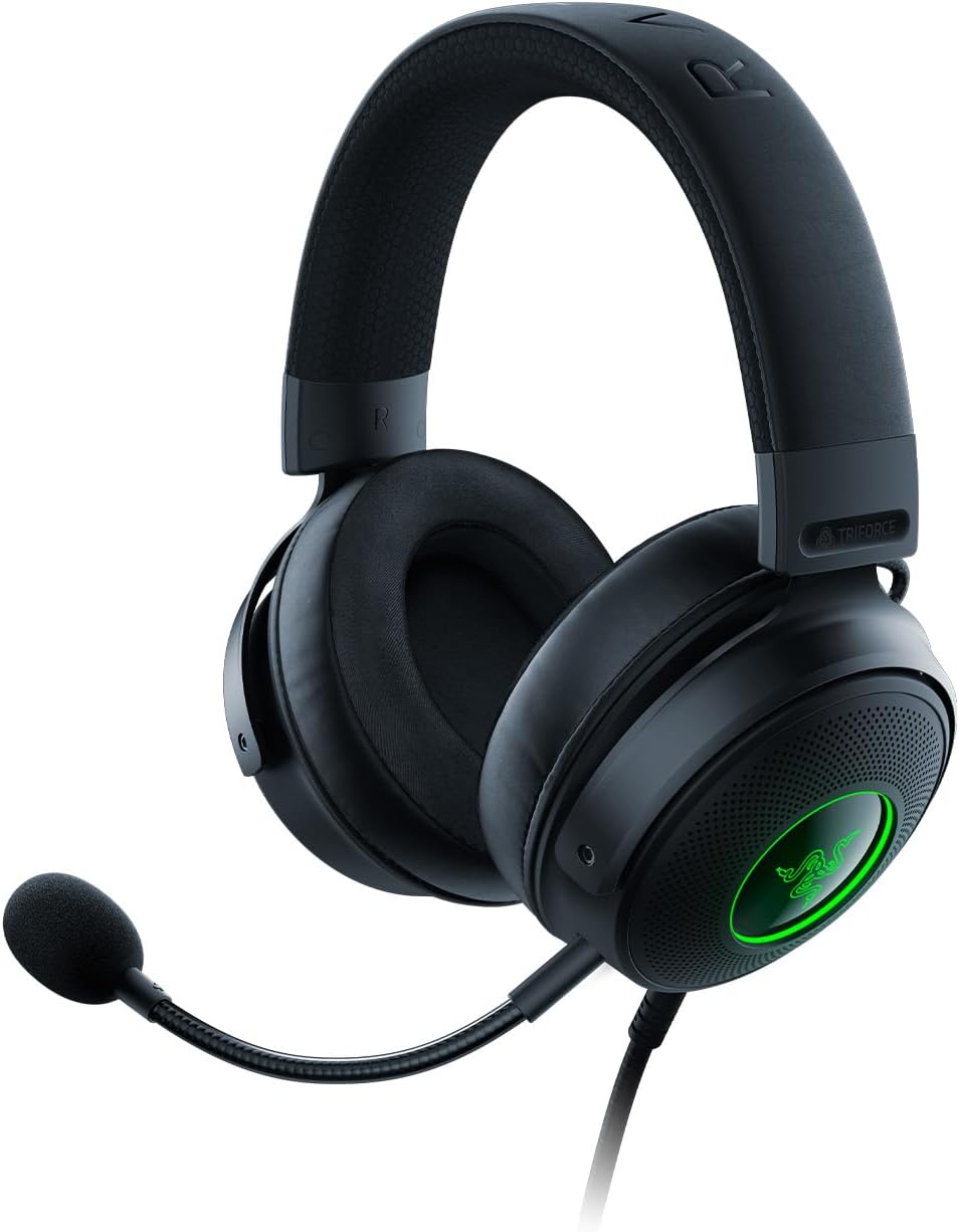 Razer Kraken V3 - Wired USB Gaming Headset with Razer Chroma RGB (50mm TriForce Titanium Driver, THX Spatial Audio, Detachable HyperClear Cardioid Microphone, Chroma RGB) Black Kraken V3 Black