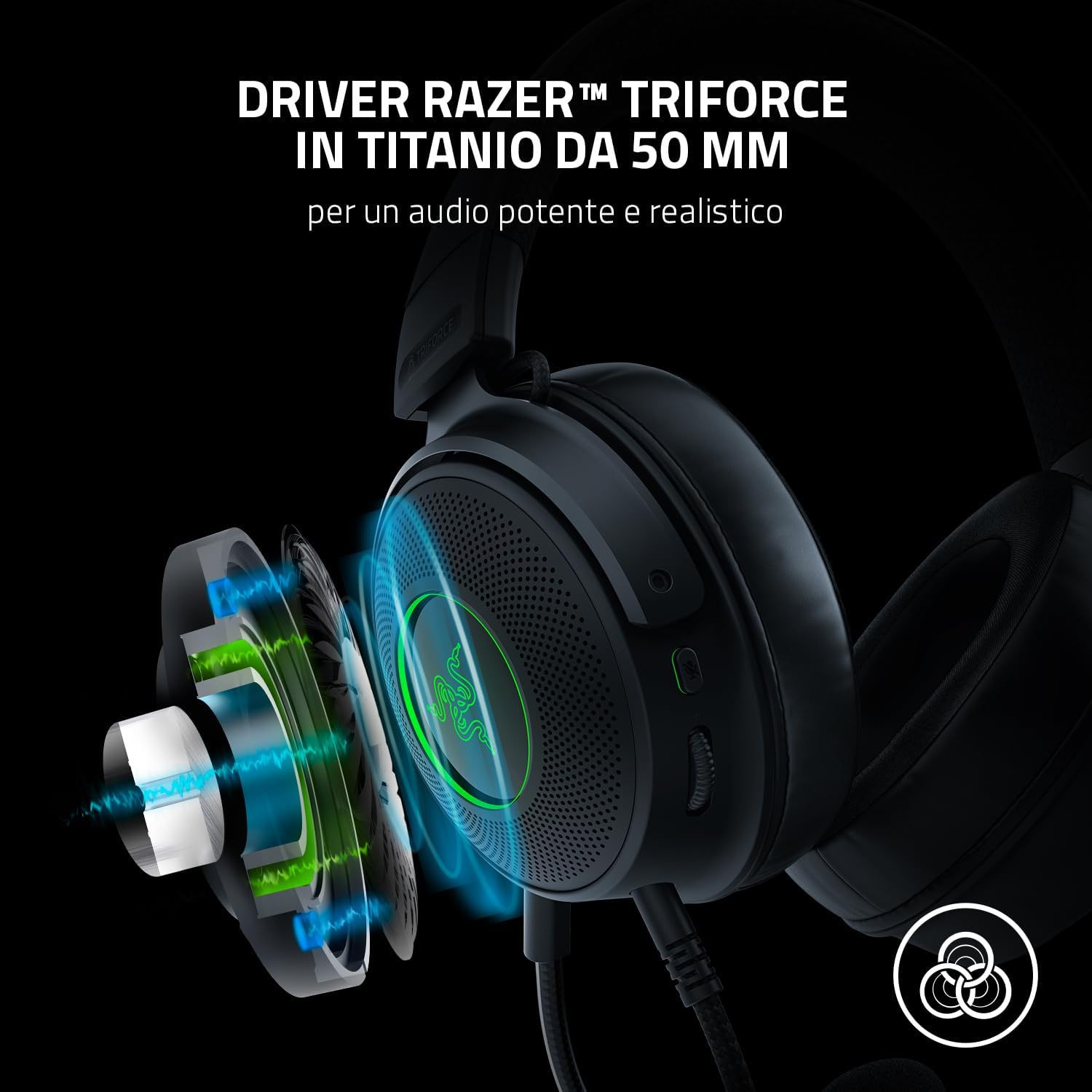 Razer Kraken V3 - Wired USB Gaming Headset with Razer Chroma RGB (50mm TriForce Titanium Driver, THX Spatial Audio, Detachable HyperClear Cardioid Microphone, Chroma RGB) Black Kraken V3 Black