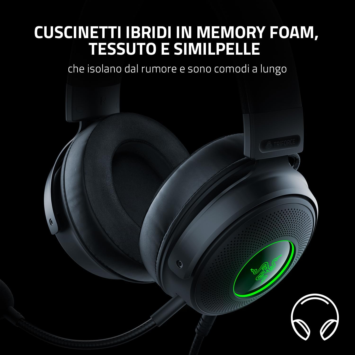 Razer Kraken V3 - Wired USB Gaming Headset with Razer Chroma RGB (50mm TriForce Titanium Driver, THX Spatial Audio, Detachable HyperClear Cardioid Microphone, Chroma RGB) Black Kraken V3 Black