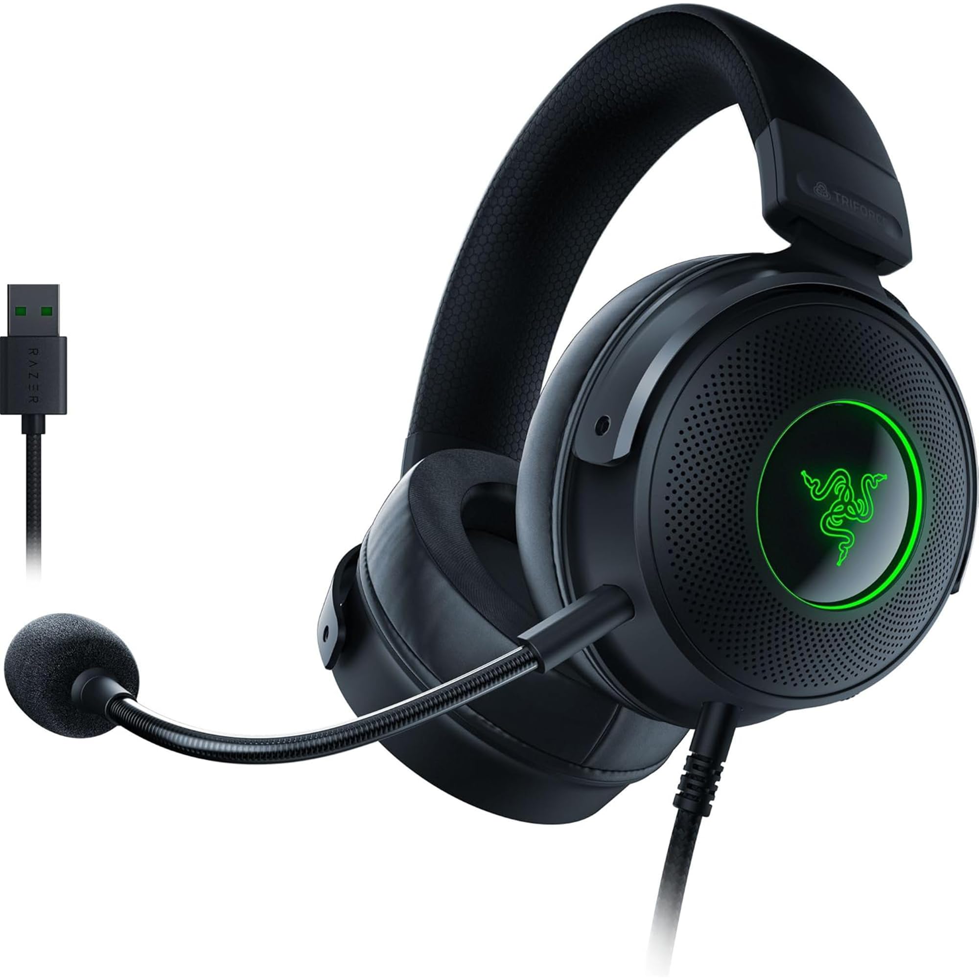 Razer Kraken V3 - Wired USB Gaming Headset with Razer Chroma RGB (50mm TriForce Titanium Driver, THX Spatial Audio, Detachable HyperClear Cardioid Microphone, Chroma RGB) Black Kraken V3 Black