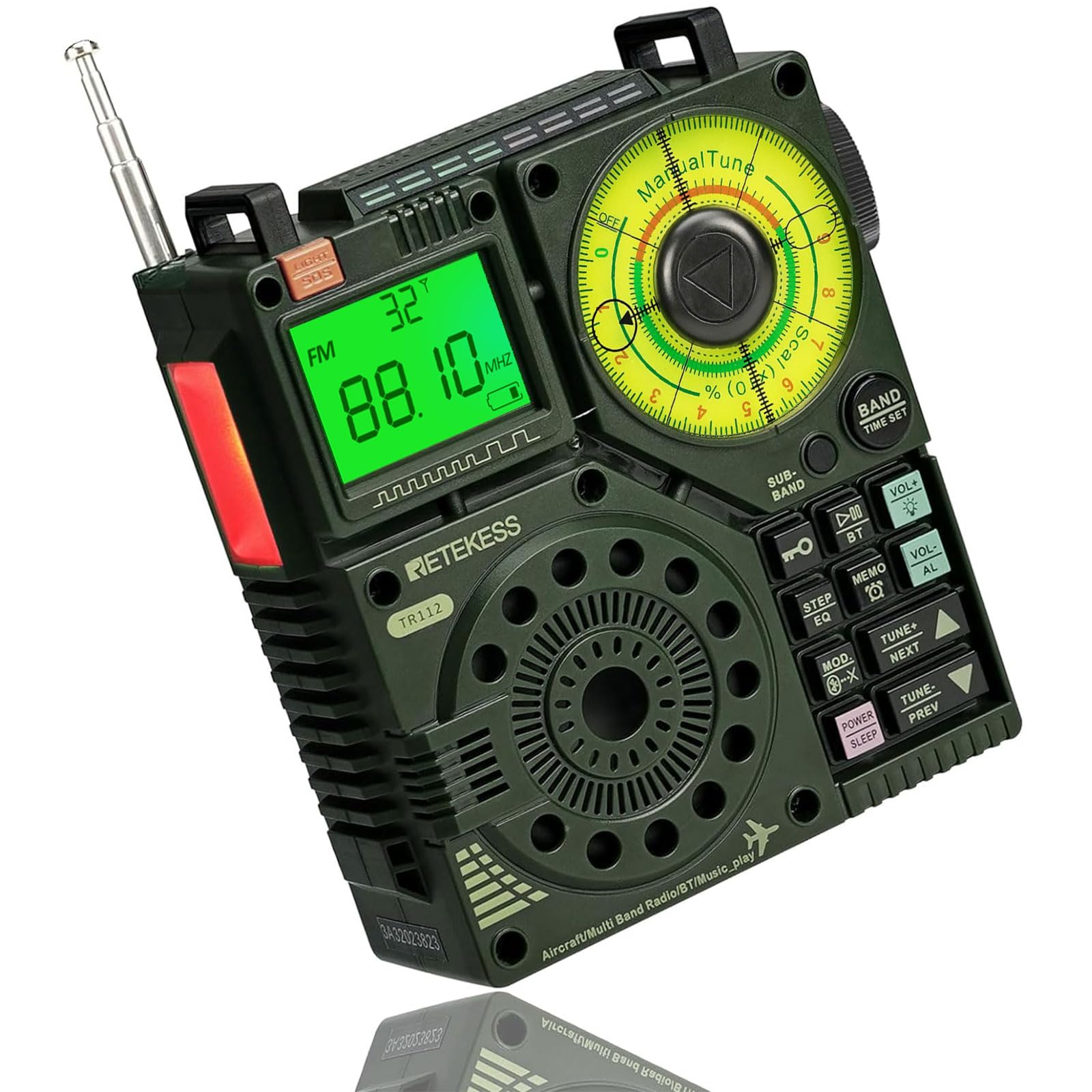 Retekess TR112 Multiband Radio, FM VHF MW SW WB AIR Radio, Low Stereo SOS Alert, Remote Control for Smart Applications, MP3/TF, Camping, Fishing (Green)