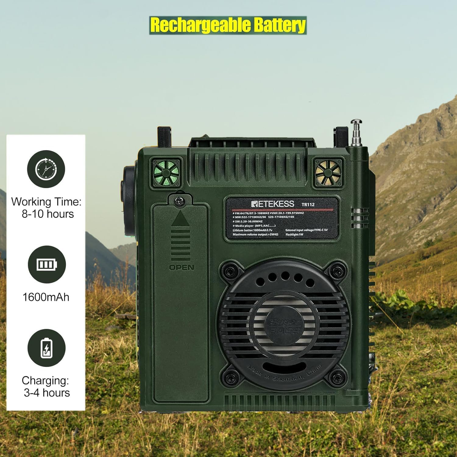 Retekess TR112 Multiband Radio, FM VHF MW SW WB AIR Radio, Low Stereo SOS Alert, Remote Control for Smart Applications, MP3/TF, Camping, Fishing (Green)