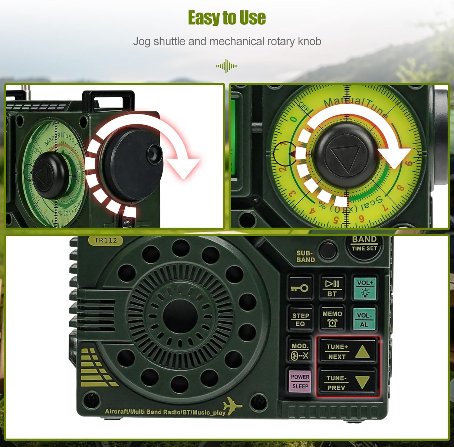 Retekess TR112 Multiband Radio, FM VHF MW SW WB AIR Radio, Low Stereo SOS Alert, Remote Control for Smart Applications, MP3/TF, Camping, Fishing (Green)