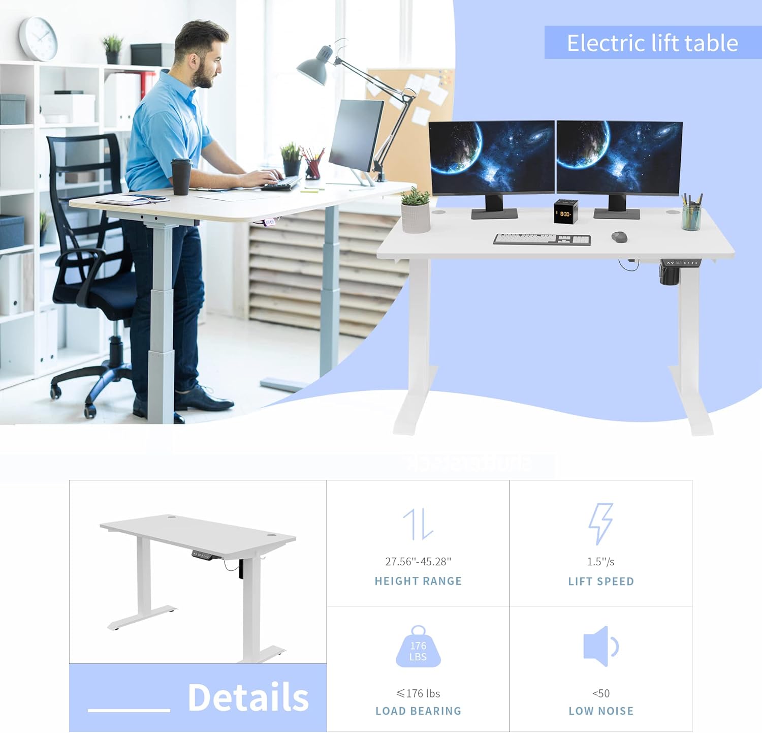 SUNLEI Electric Height Adjustable Standing Desk Ergonomic Stand Up Desk for Home Office 55 x 24 Inches Splice Board Hook Storage 55inch White and White