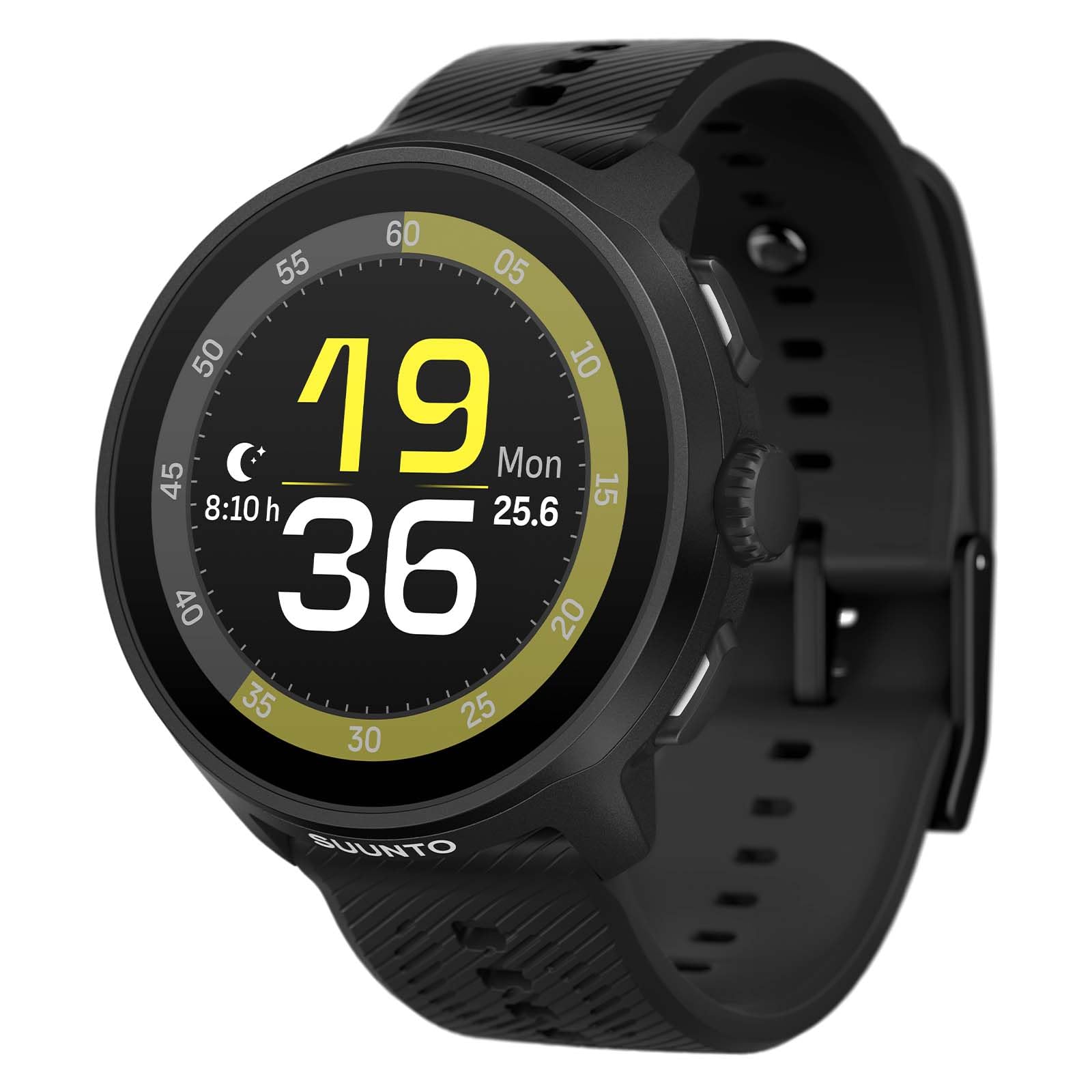 SUUNTO RUN Running Sports Watch, 1.32" AMOLED Touchscreen, Activity Tracker, Smartwatch for Running, Dual Band GPS, Heart Rate/Sleep Monitoring, 12 Days of Battery Life, Music All Black Silicone Strap