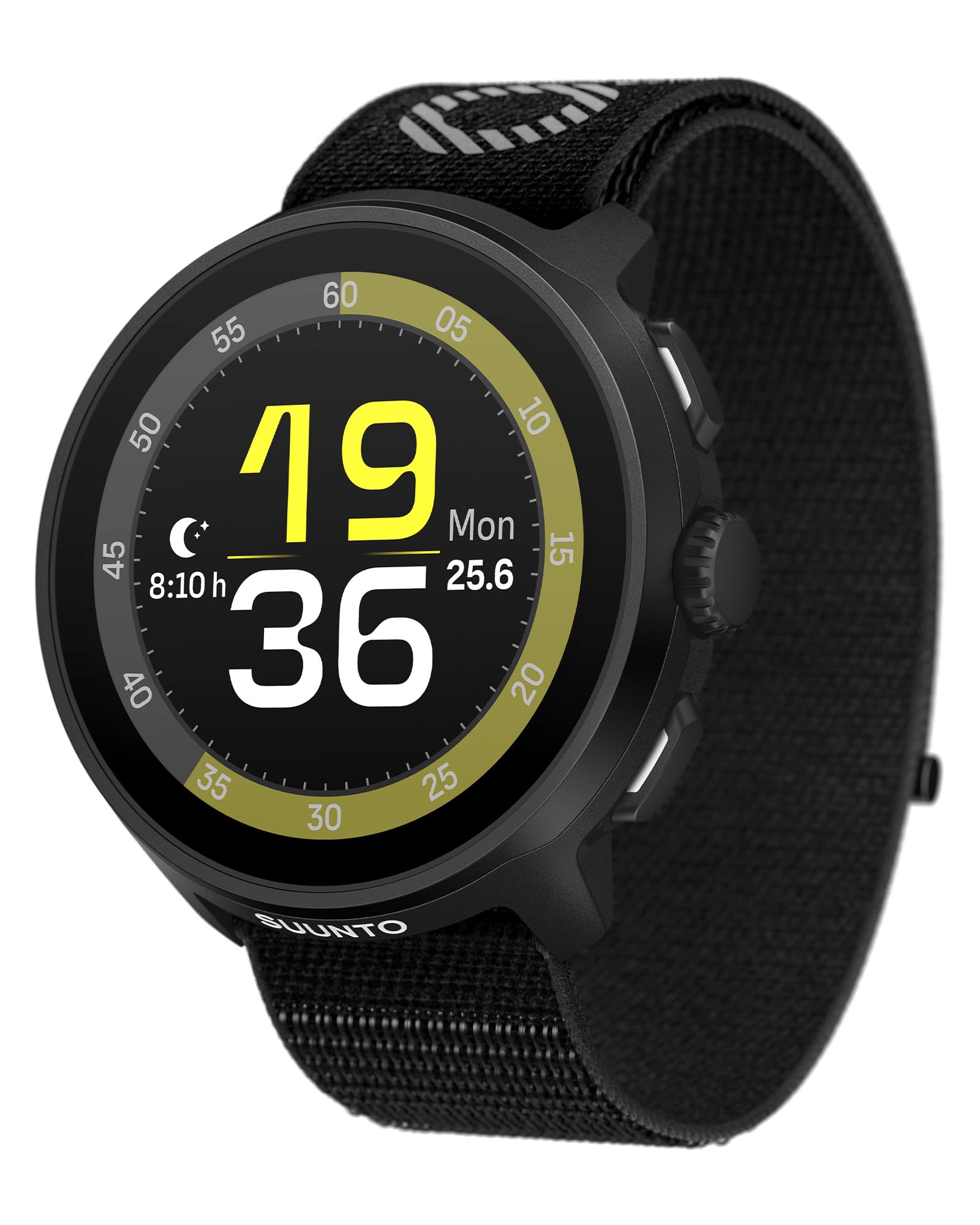 SUUNTO RUN Running Sports Watch, 1.32" AMOLED Touchscreen, Activity Tracker, Smartwatch for Running, Dual Band GPS, Heart Rate/Sleep Monitoring, 12 Days of Battery Life, Music, All Black Textile Strap