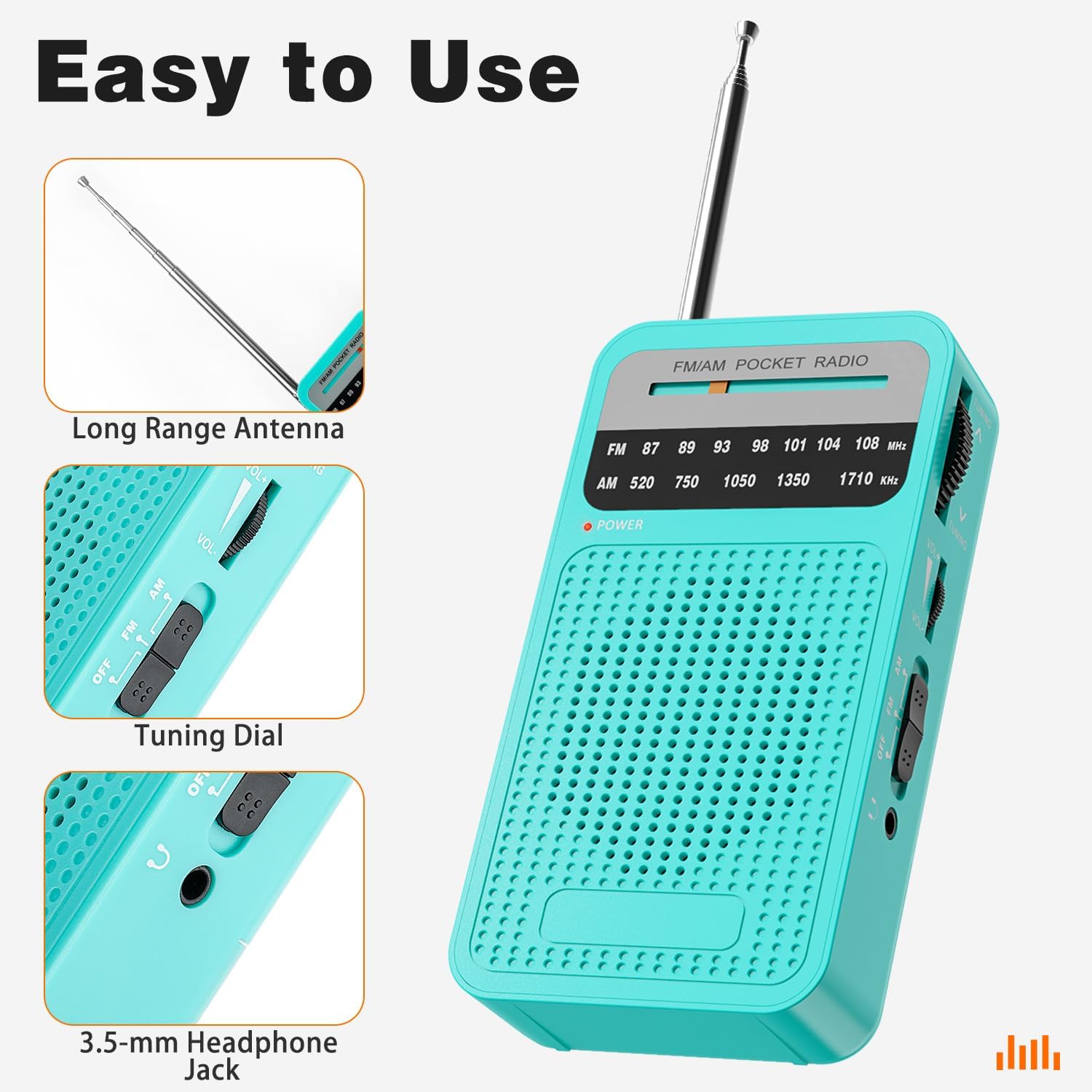 Tendak Portable Radio, Portable FM/AM Radio, Pocket Radio with Excellent Reception, Superior Sound Quality, Easy to Use, Headphone Jack