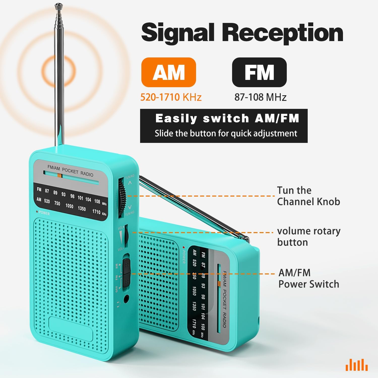 Tendak Portable Radio, Portable FM/AM Radio, Pocket Radio with Excellent Reception, Superior Sound Quality, Easy to Use, Headphone Jack