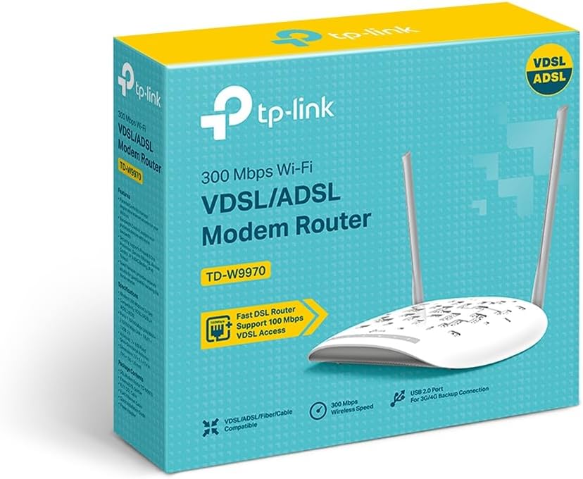 TP-Link WiFi VDSL/ADSL Router TD-W9970 (300 Mbit/s (2.4 GHz), USB ports for FTP and media servers, incl. VDSL splitter, Annex A, suitable for Austria/Switzerland), 220 V N300 VDSL