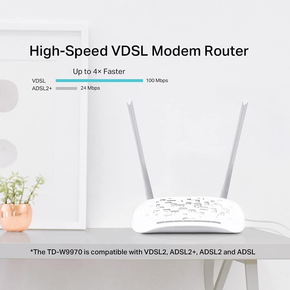 TP-Link WiFi VDSL/ADSL Router TD-W9970 (300 Mbit/s (2.4 GHz), USB ports for FTP and media servers, incl. VDSL splitter, Annex A, suitable for Austria/Switzerland), 220 V N300 VDSL
