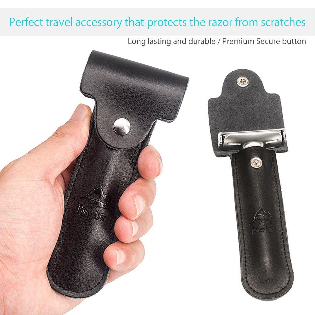 Travel Double Edge Safety Razor, River Lake RZ700 Long Handle Adjustable Classic Safety Shaver Razor (Razor with Protective Case,Black)