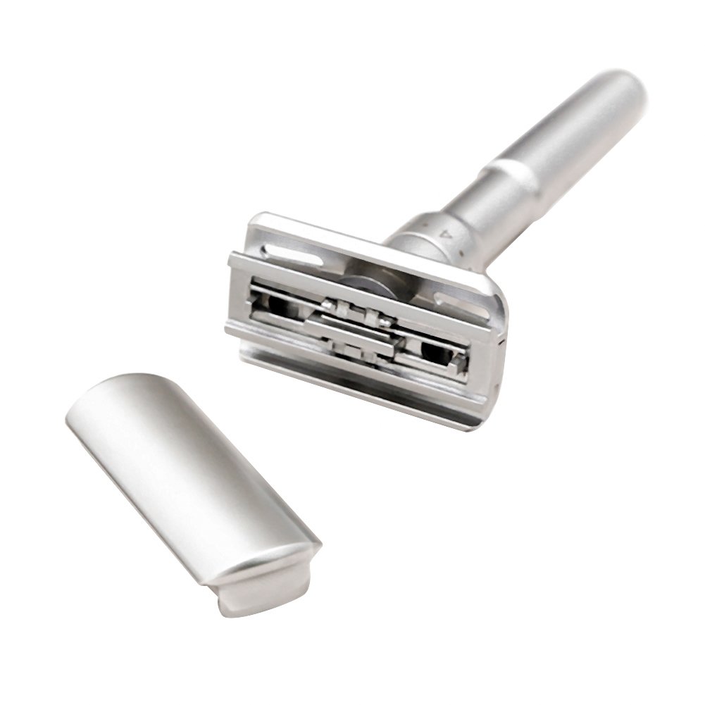 Travel Double Edge Safety Razor, River Lake RZ700 Long Handle Adjustable Classic Safety Shaver Razor (Razor with Protective Case,Black)