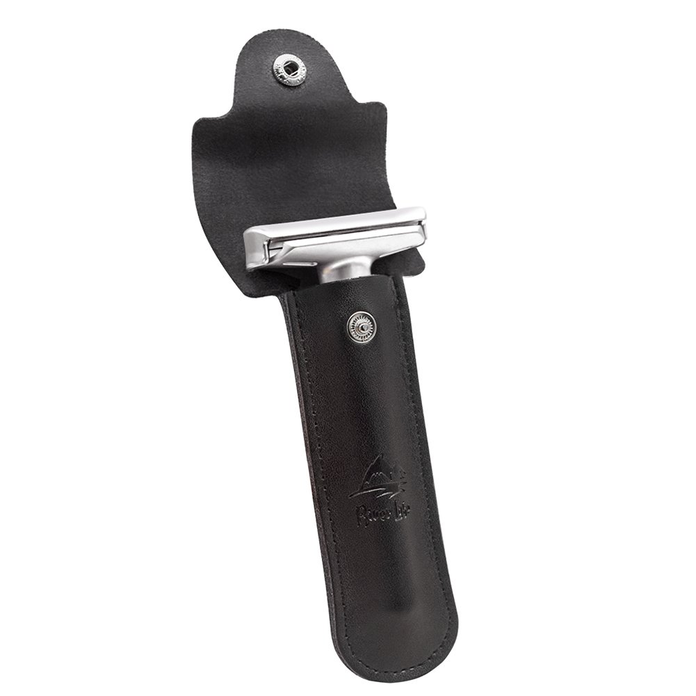 Travel Double Edge Safety Razor, River Lake RZ700 Long Handle Adjustable Classic Safety Shaver Razor (Razor with Protective Case,Black)