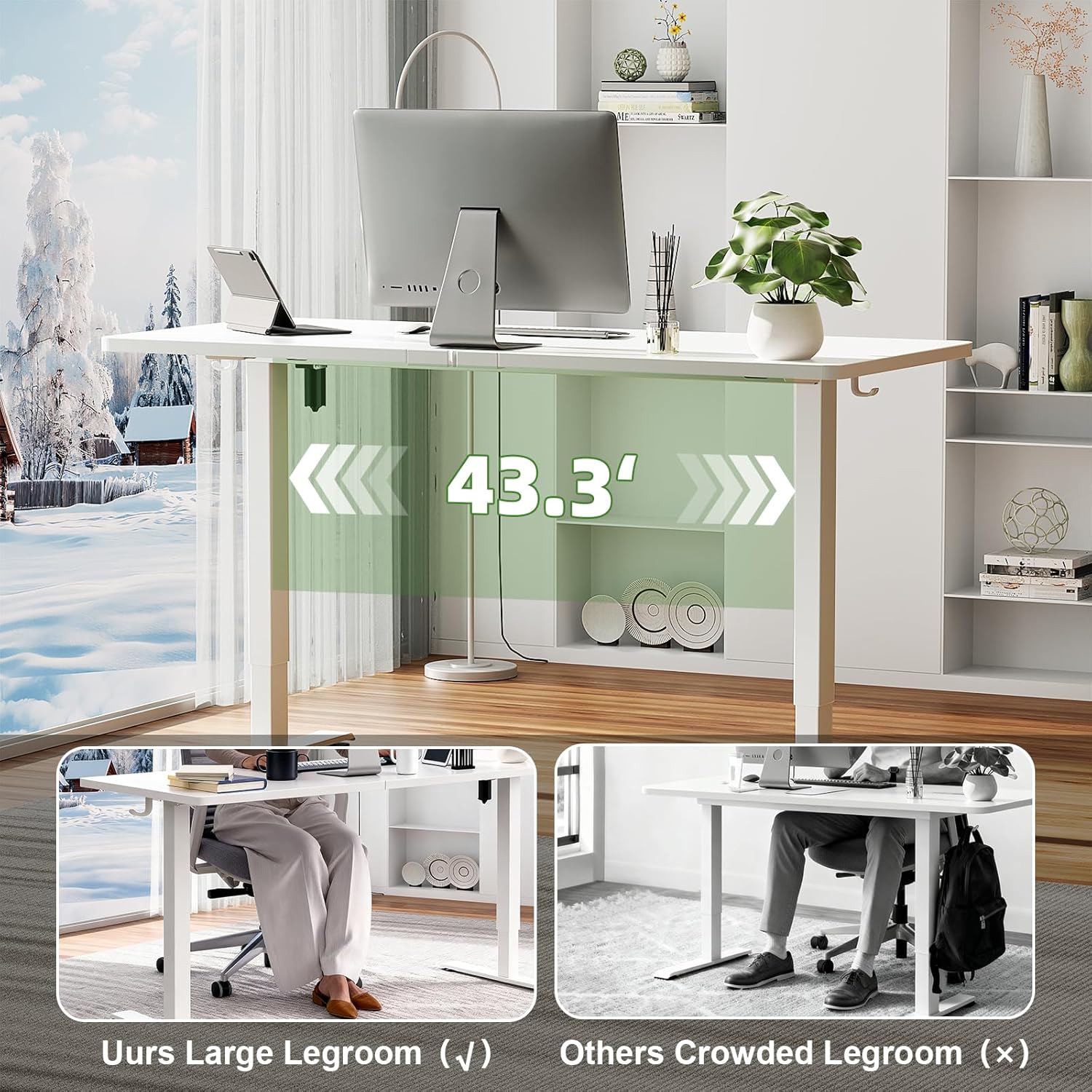 Veken 55 Inch Large Electric Standing Desk,Sit to Stand Up, Heights Adjustable, Work Home Office Computer Table for Study, Walking Pad, Writing, and Games, Wooden Desktop Desks, White 55×23.6×46.5 Inch White