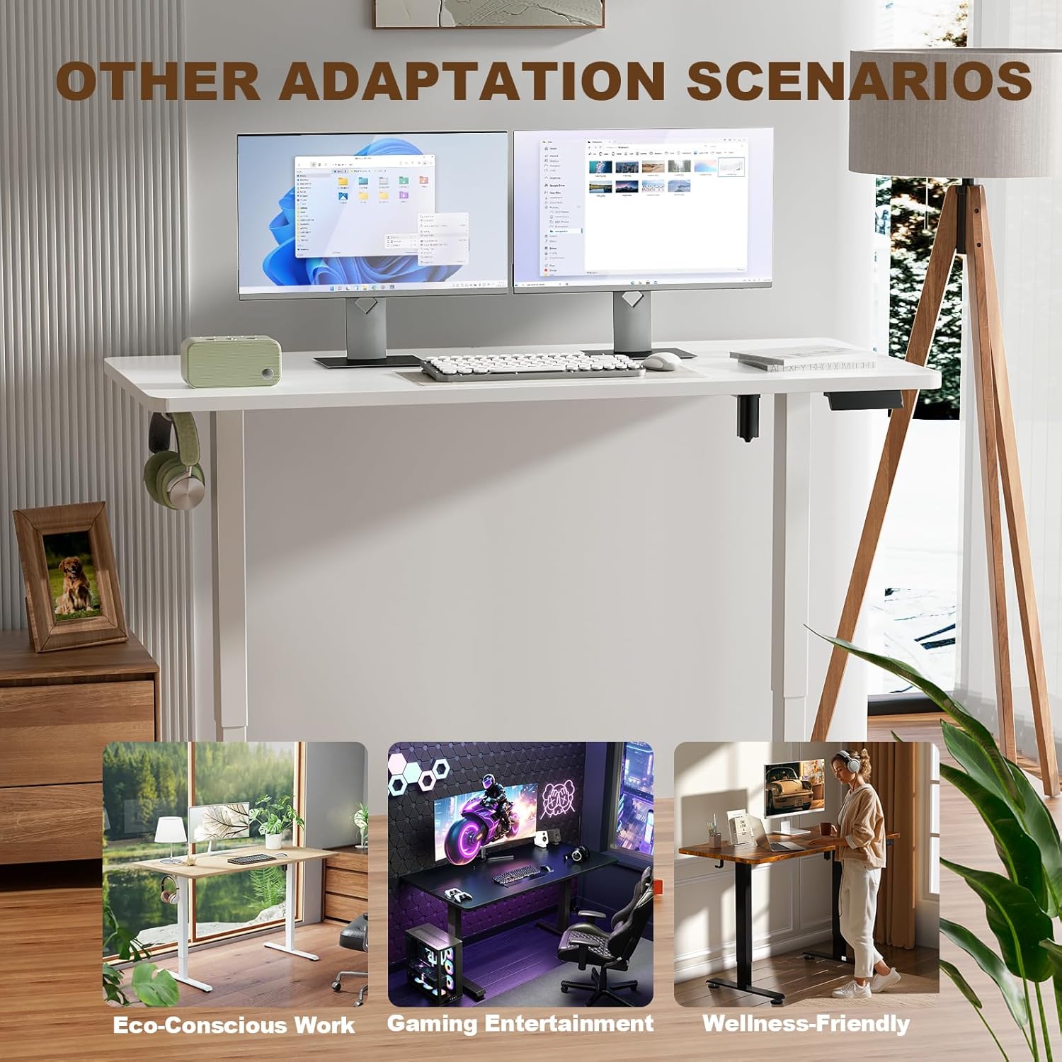 Veken 55 Inch Large Electric Standing Desk,Sit to Stand Up, Heights Adjustable, Work Home Office Computer Table for Study, Walking Pad, Writing, and Games, Wooden Desktop Desks, White 55×23.6×46.5 Inch White