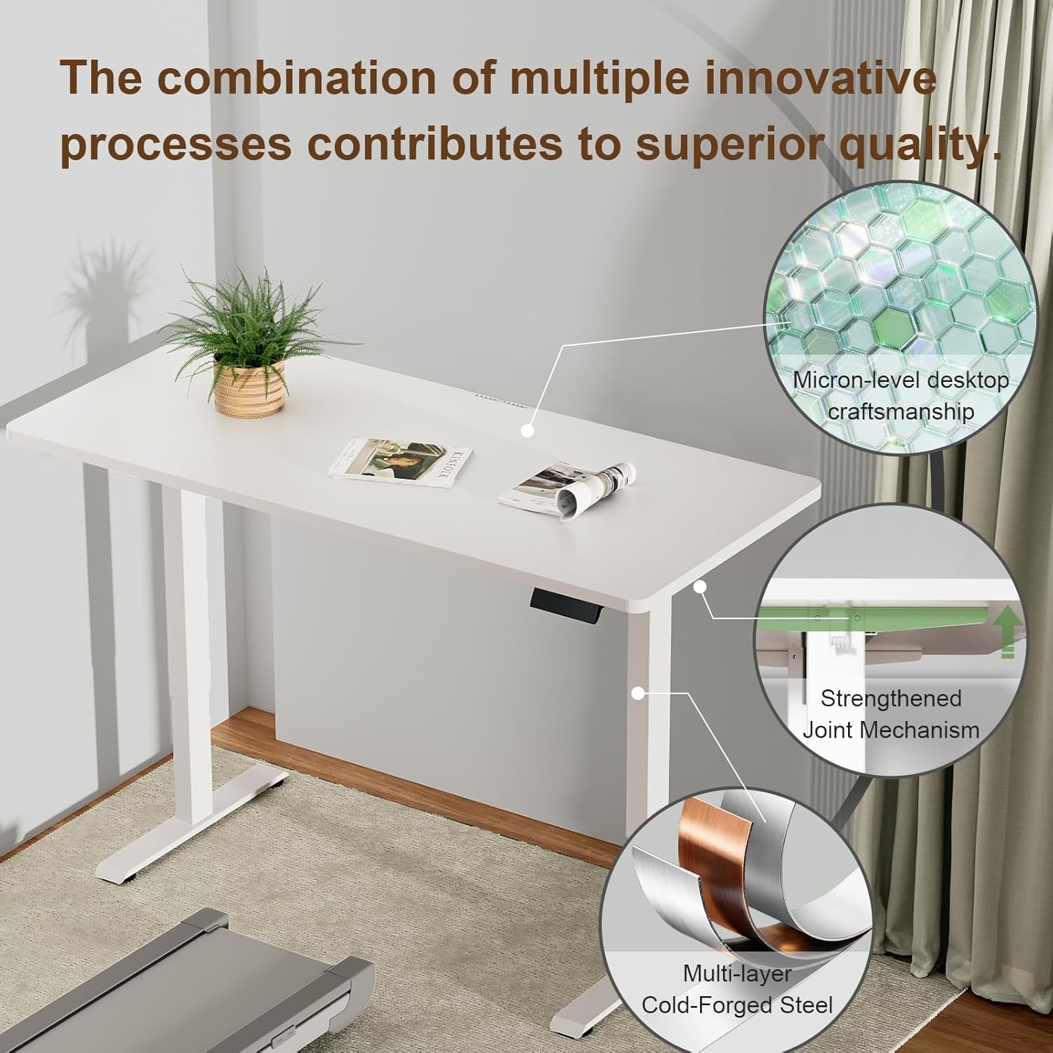 Veken 55 Inch Large Electric Standing Desk,Sit to Stand Up, Heights Adjustable, Work Home Office Computer Table for Study, Walking Pad, Writing, and Games, Wooden Desktop Desks, White 55×23.6×46.5 Inch White