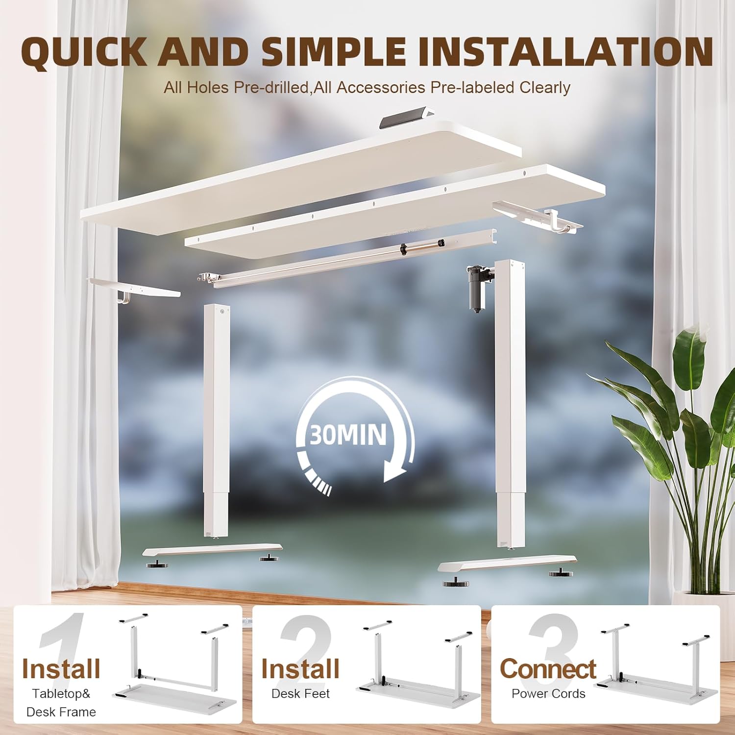 Veken 55 Inch Large Electric Standing Desk,Sit to Stand Up, Heights Adjustable, Work Home Office Computer Table for Study, Walking Pad, Writing, and Games, Wooden Desktop Desks, White 55×23.6×46.5 Inch White