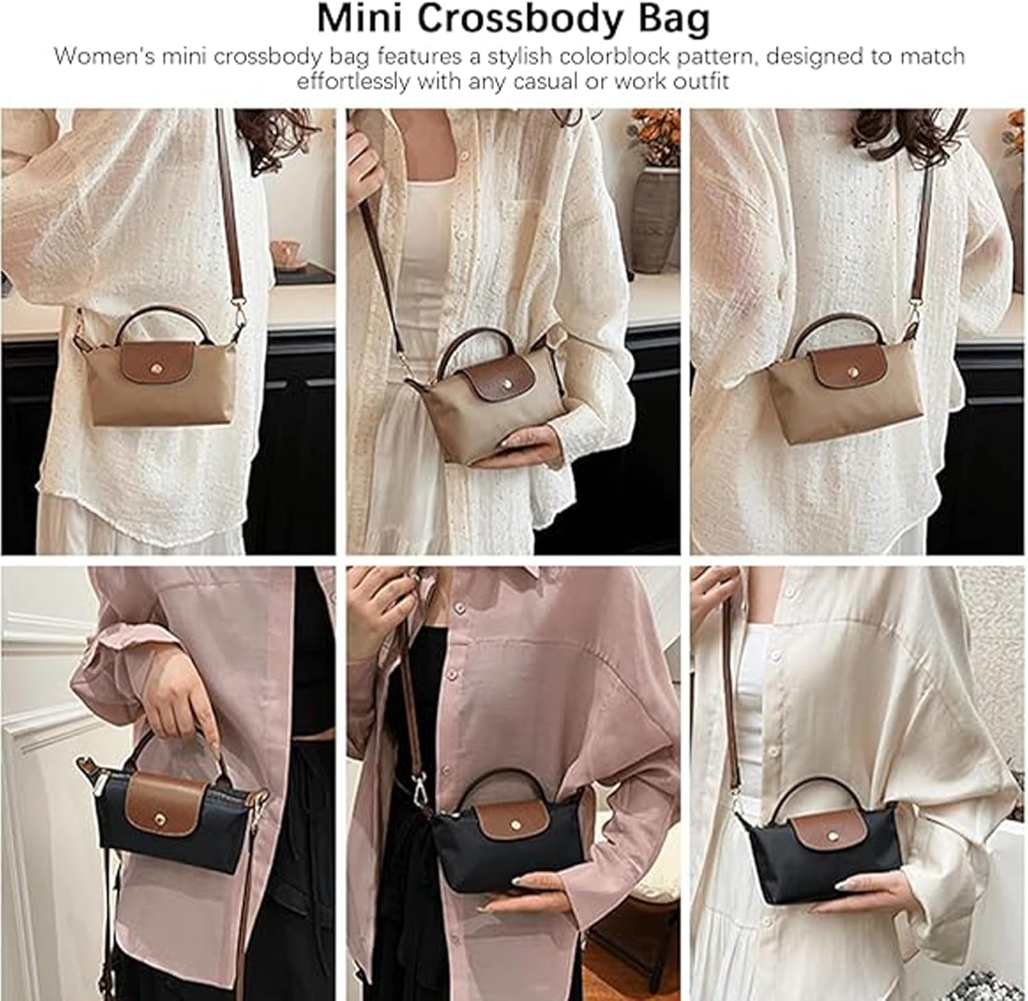 Women's Fashion Colorblock Mini Crossbody Bag Solid Color Square Purse with Adjustable Strap Elegant Beige