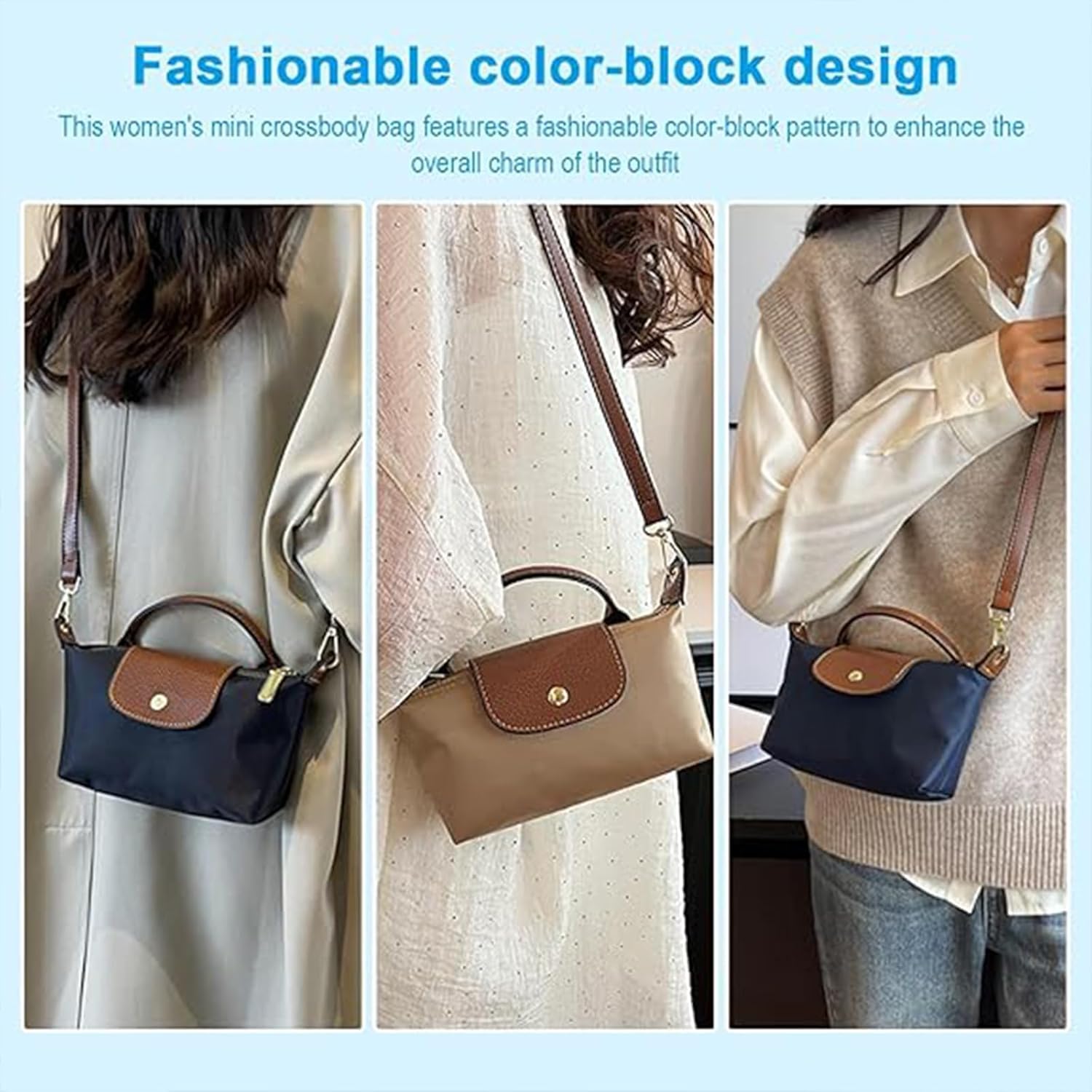 Women's Fashion Colorblock Mini Crossbody Bag Solid Color Square Purse with Adjustable Strap Elegant Beige