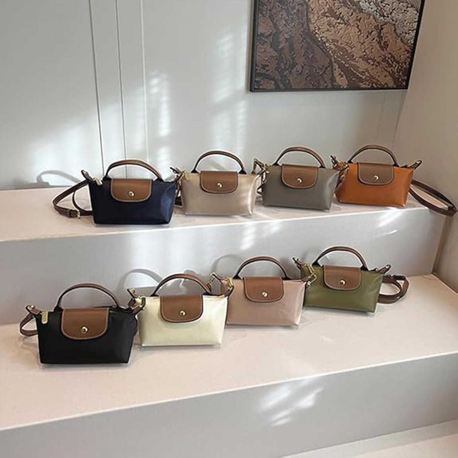 Women's Fashion Colorblock Mini Crossbody Bag Solid Color Square Purse with Adjustable Strap Elegant Beige