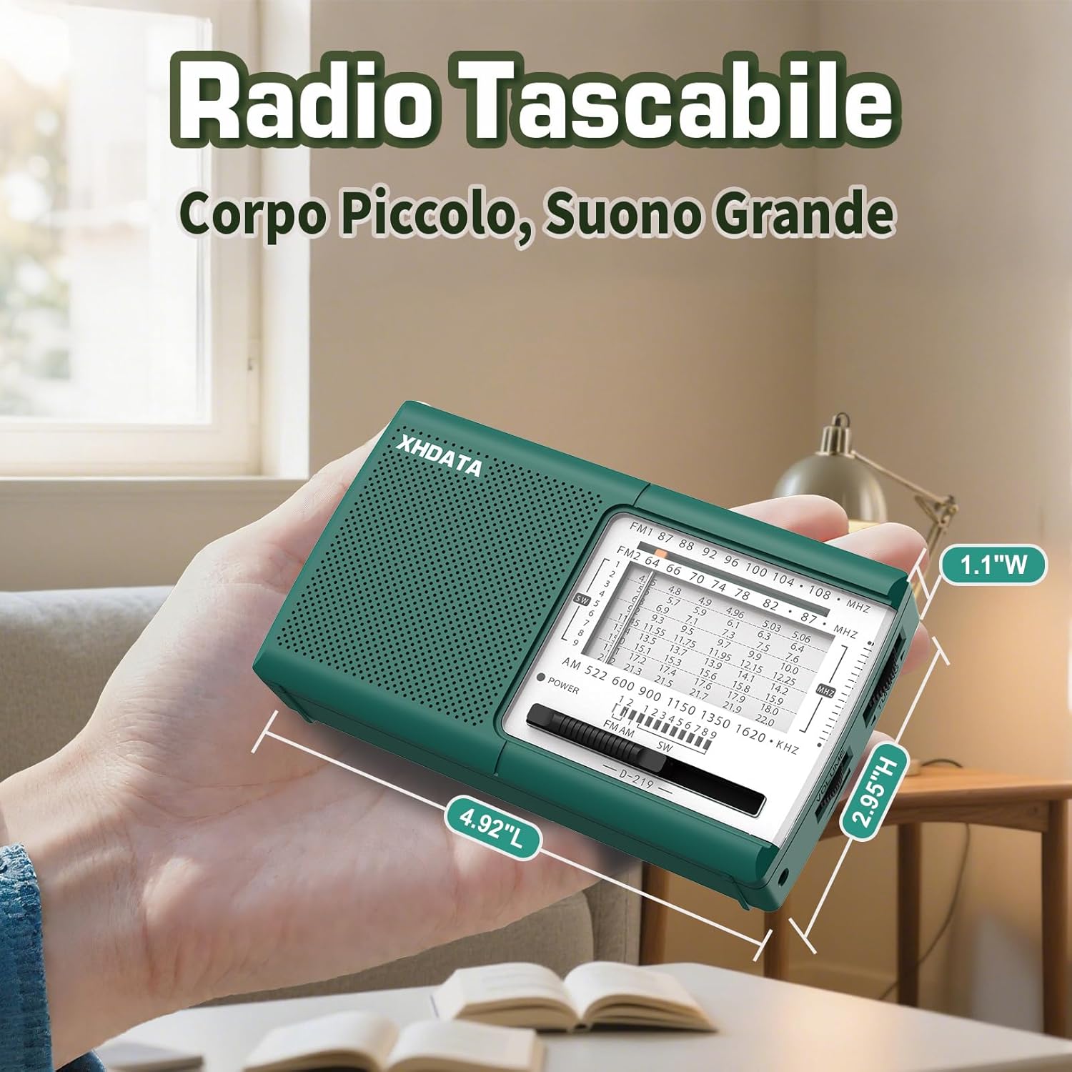 XHDATA D219 Portable Radio FM AM SW Vintage Radio for Home Camping HikingGreen Home Radio