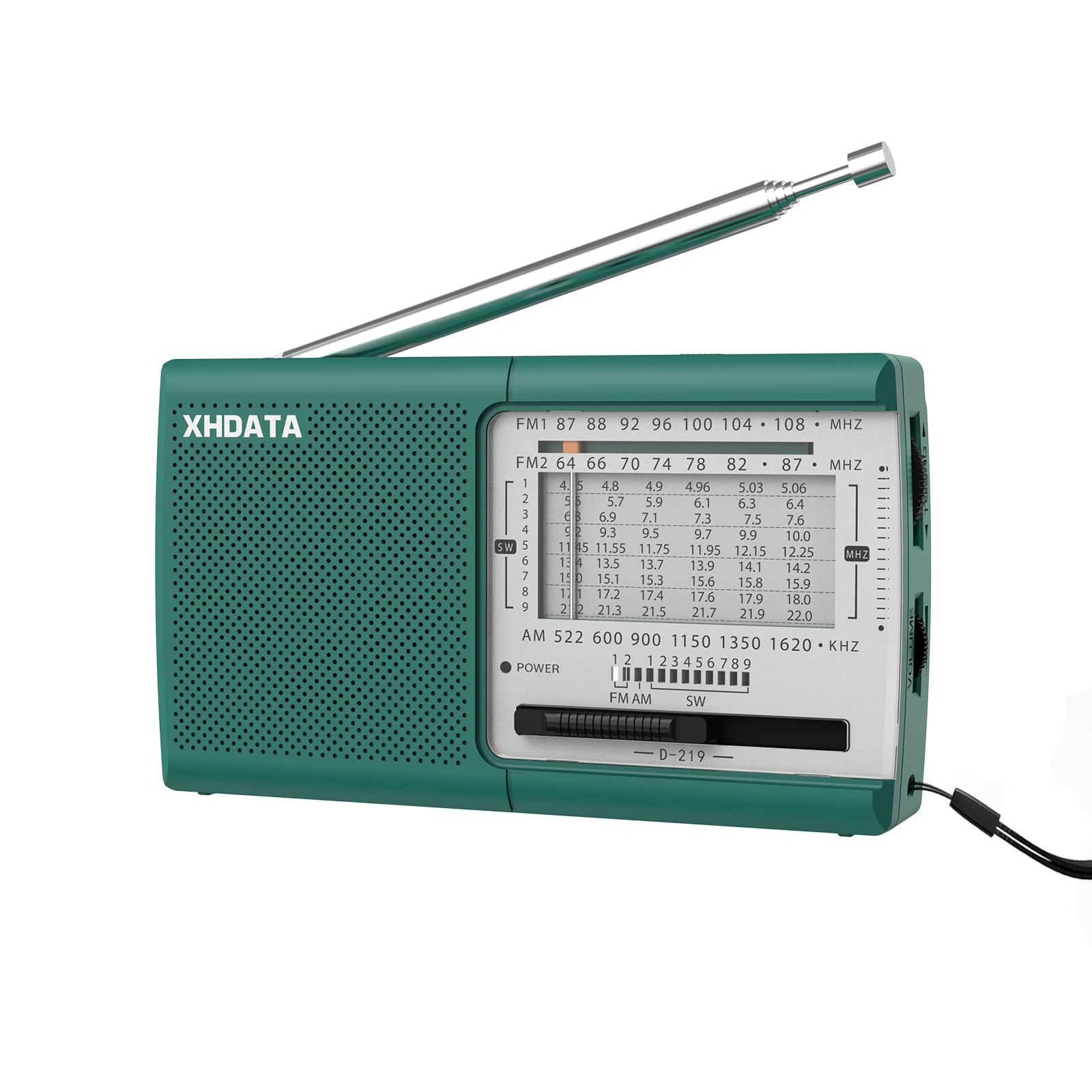XHDATA D219 Portable Radio FM AM SW Vintage Radio for Home Camping HikingGreen Home Radio