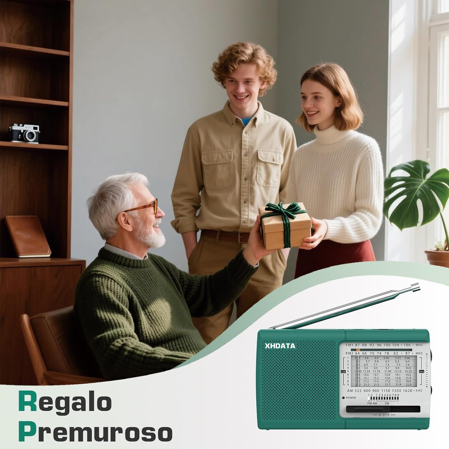 XHDATA D219 Portable Radio FM AM SW Vintage Radio for Home Camping HikingGreen Home Radio