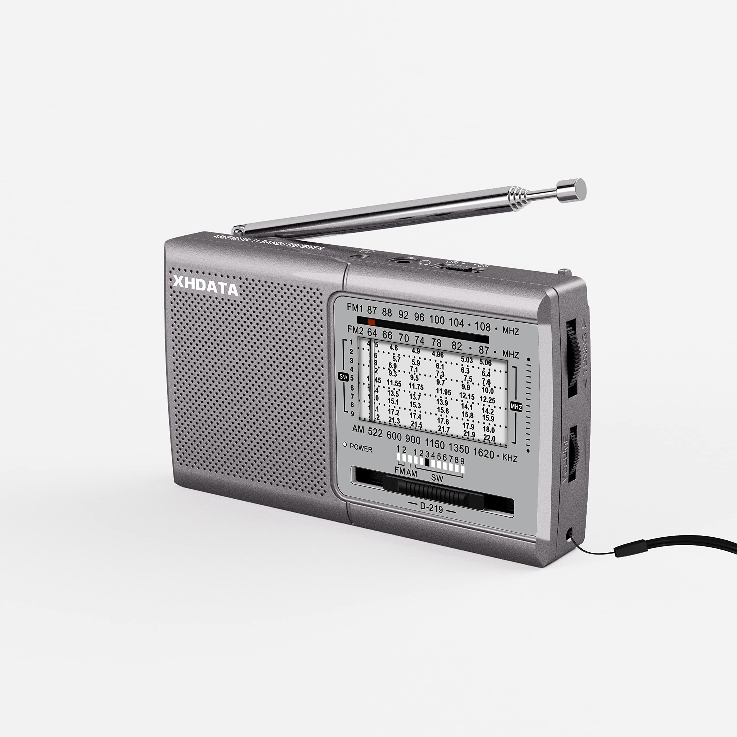 XHDATA D219 Portable Radio FM AM SWRadio Vintage Home Camping Hiking Radio Home Silver