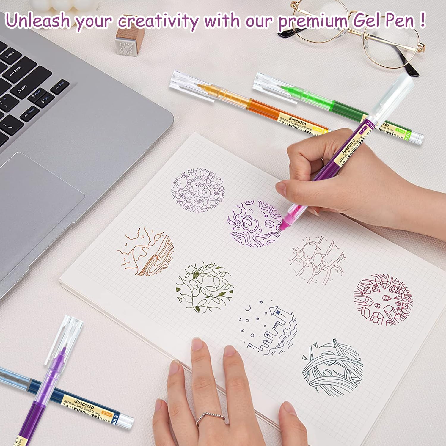 0.5mm Colored Gel Pens - Ultra Fast Drying, Waterproof for Writing, Drawing and Outlining - Multi-Colour, Pack of 12