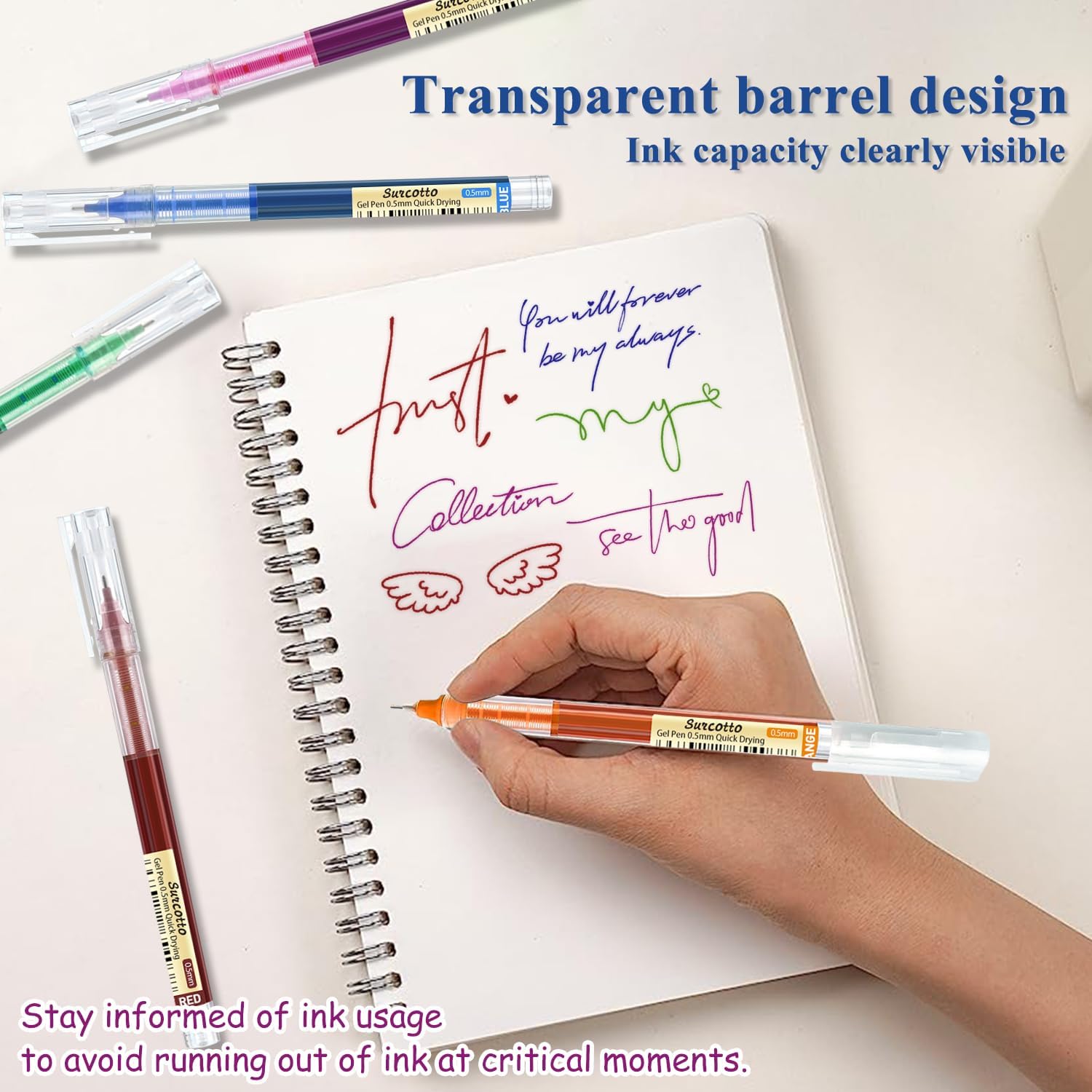 0.5mm Colored Gel Pens - Ultra Fast Drying, Waterproof for Writing, Drawing and Outlining - Multi-Colour, Pack of 12