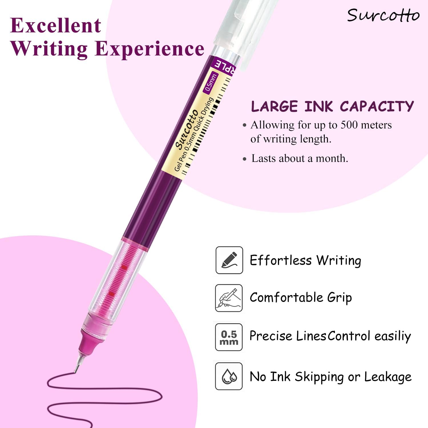 0.5mm Colored Gel Pens - Ultra Fast Drying, Waterproof for Writing, Drawing and Outlining - Multi-Colour, Pack of 12