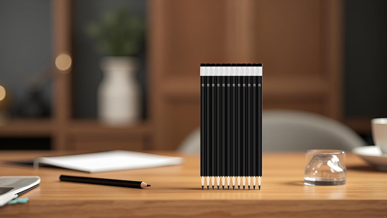 001 2B Pencils, Pack of 12, Wooden Pencils (2B)