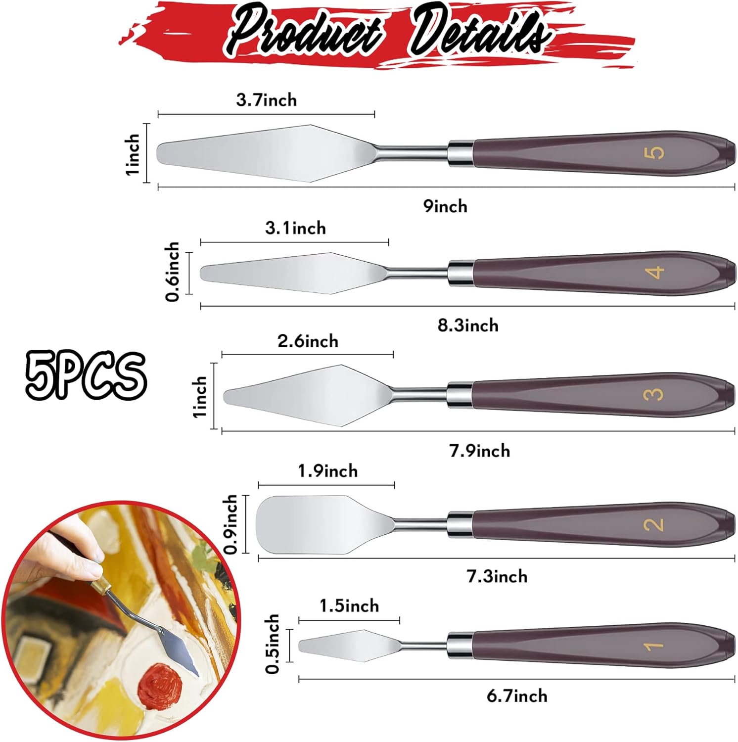 11 Piece Painting Knife Set,5 Painting Palette Knife +6 Palette Knife,Stainless Steel Palette Knife Set,Painting Knife,Painting Scraper,Palette Tools,Oil Painting Palette Knives Red Scraper