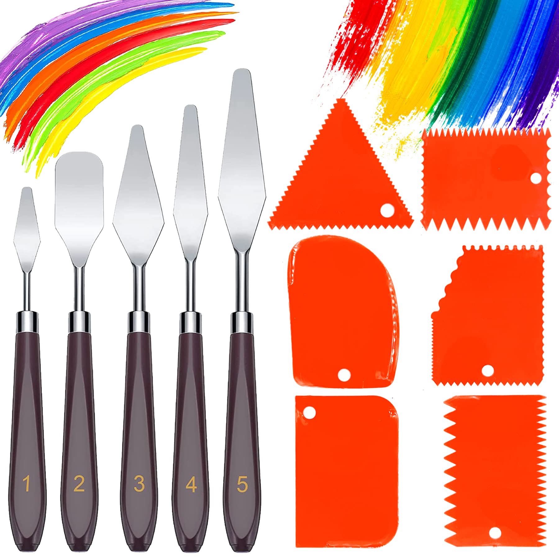 11 Piece Painting Knife Set,5 Painting Palette Knife +6 Palette Knife,Stainless Steel Palette Knife Set,Painting Knife,Painting Scraper,Palette Tools,Oil Painting Palette Knives Red Scraper