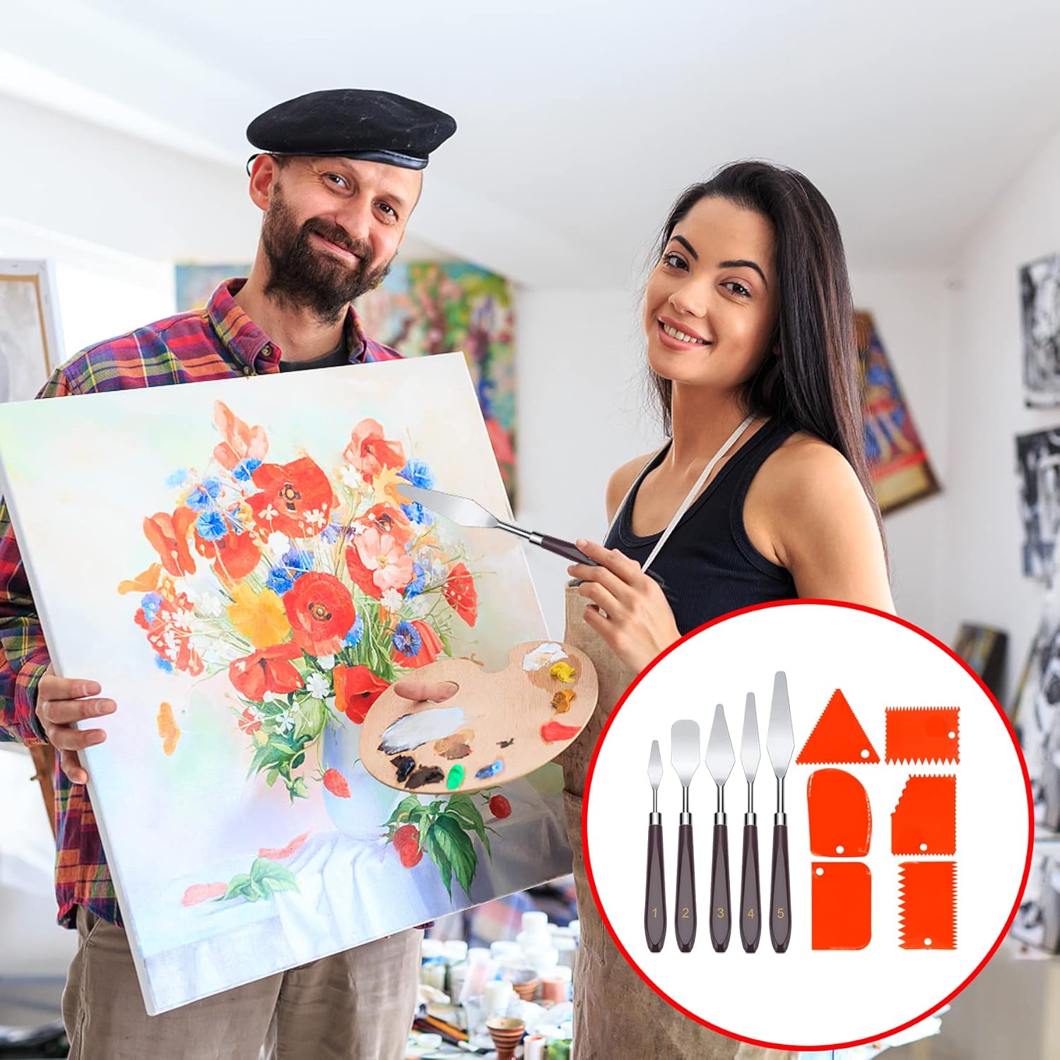 11 Piece Painting Knife Set,5 Painting Palette Knife +6 Palette Knife,Stainless Steel Palette Knife Set,Painting Knife,Painting Scraper,Palette Tools,Oil Painting Palette Knives Red Scraper