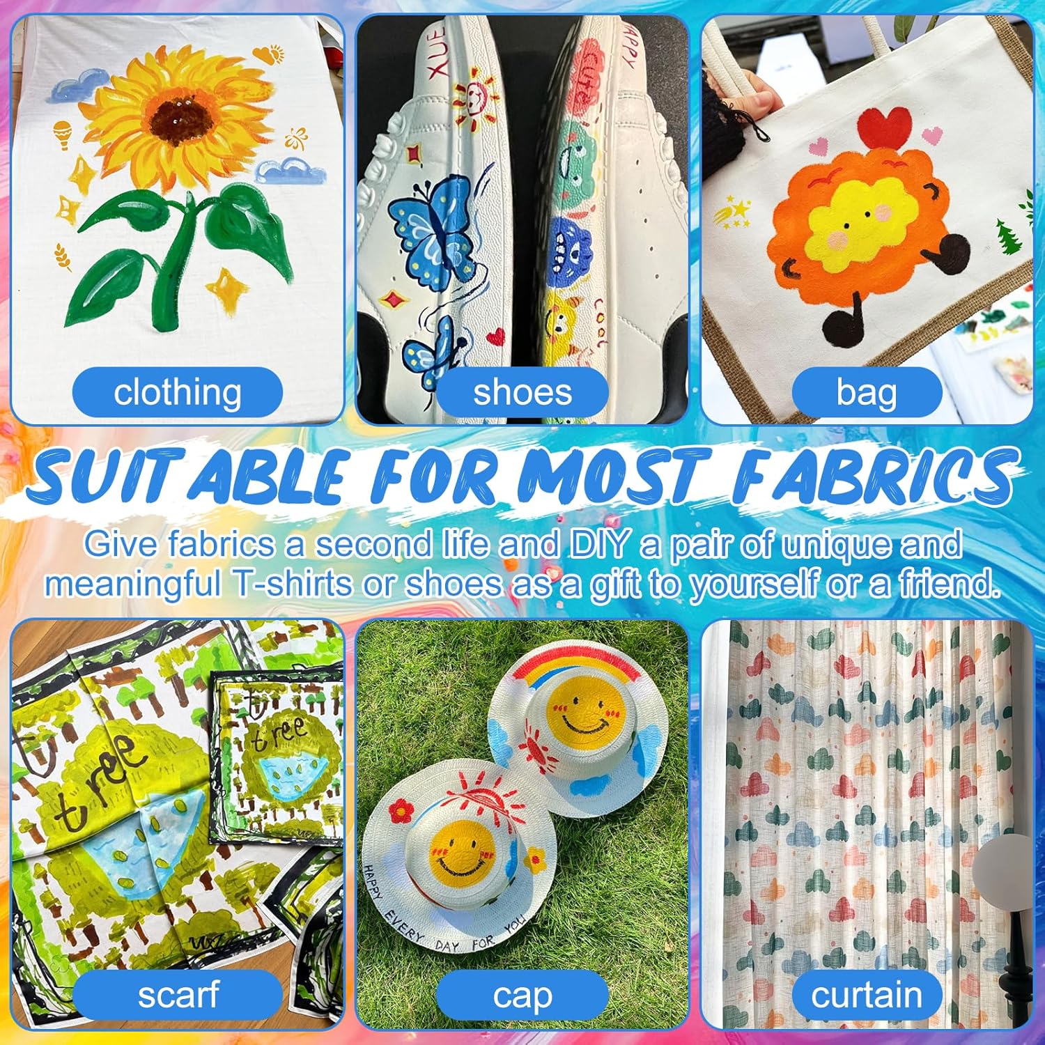 12 * 25ml Fabric Paint, Permanent Fabric Paint, Washable Fabric Paint, Fabric Paint, Can Be Used to Paint Clothes Shoes Canvas Bags, with Adhesive Pattern